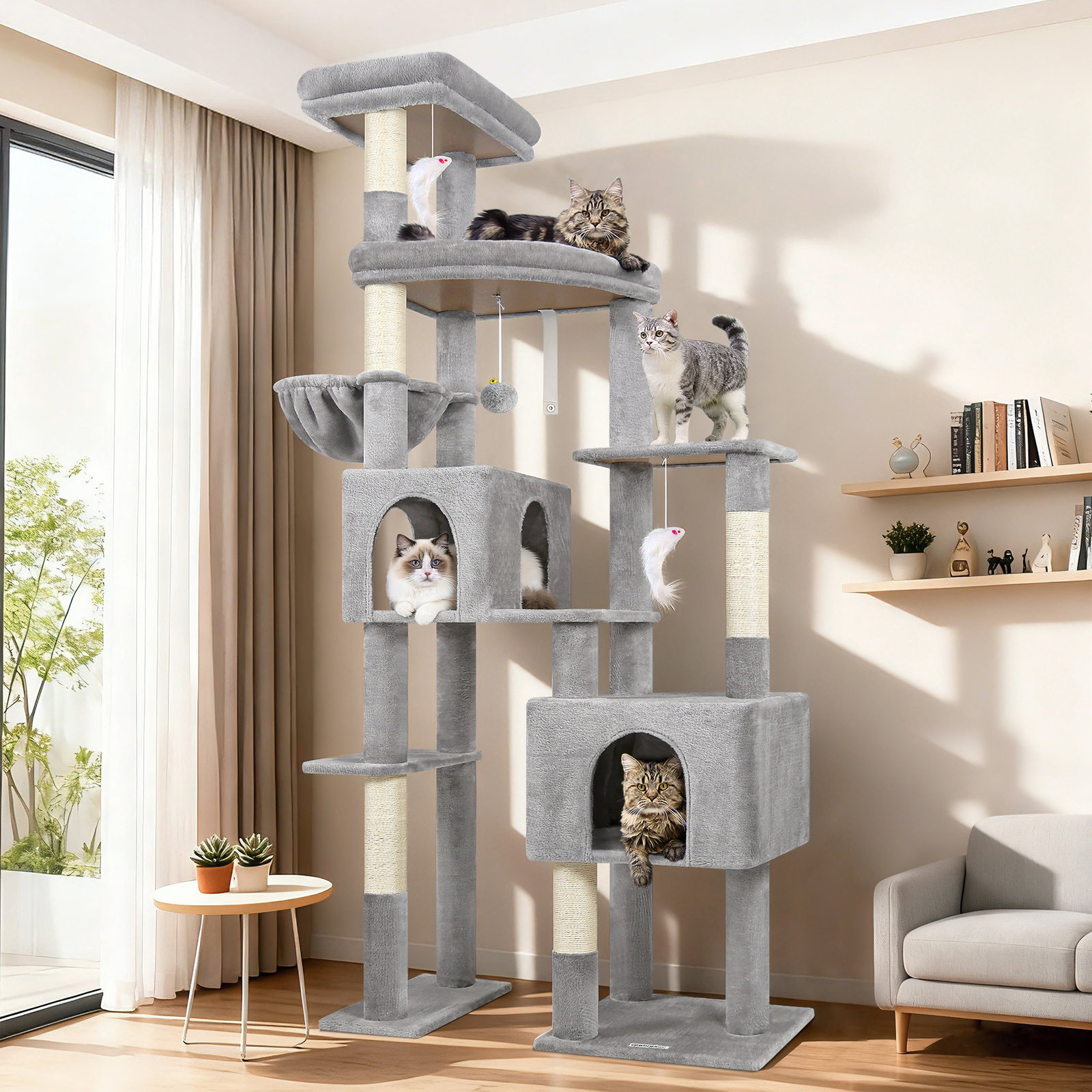 F78C Heavy Duty Cat Tree(Light Grey,78-inch)