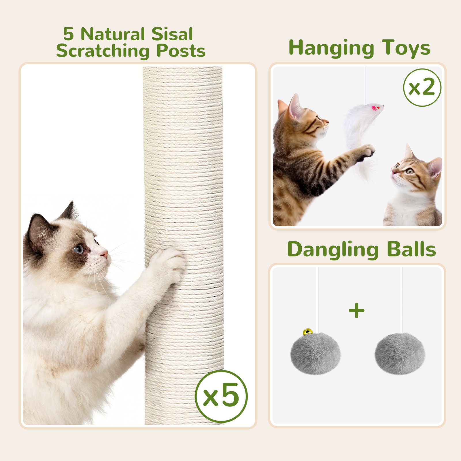 F78C Heavy Duty Cat Tree(Light Grey,78-inch)
