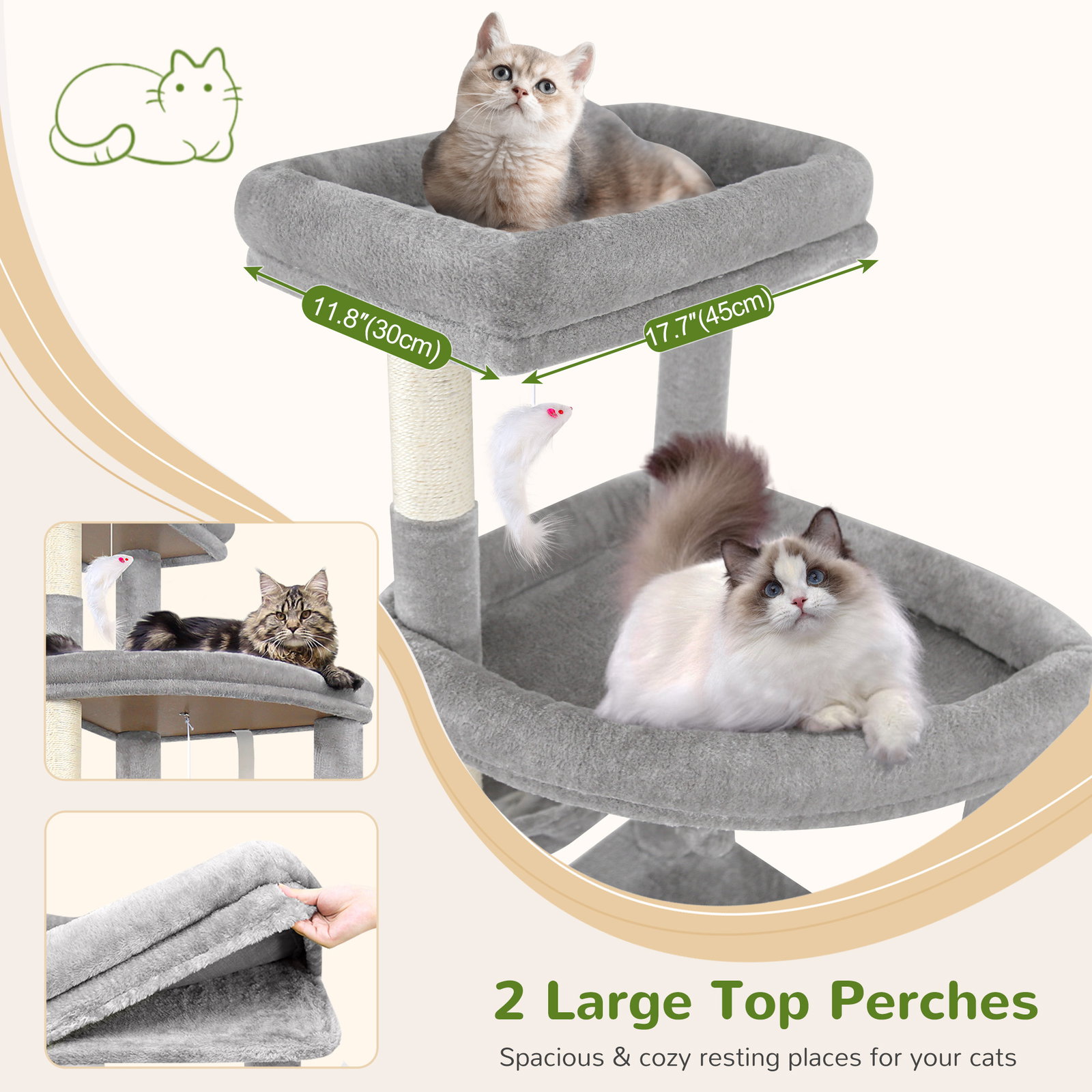 F78C Heavy Duty Cat Tree(Light Grey,78-inch)