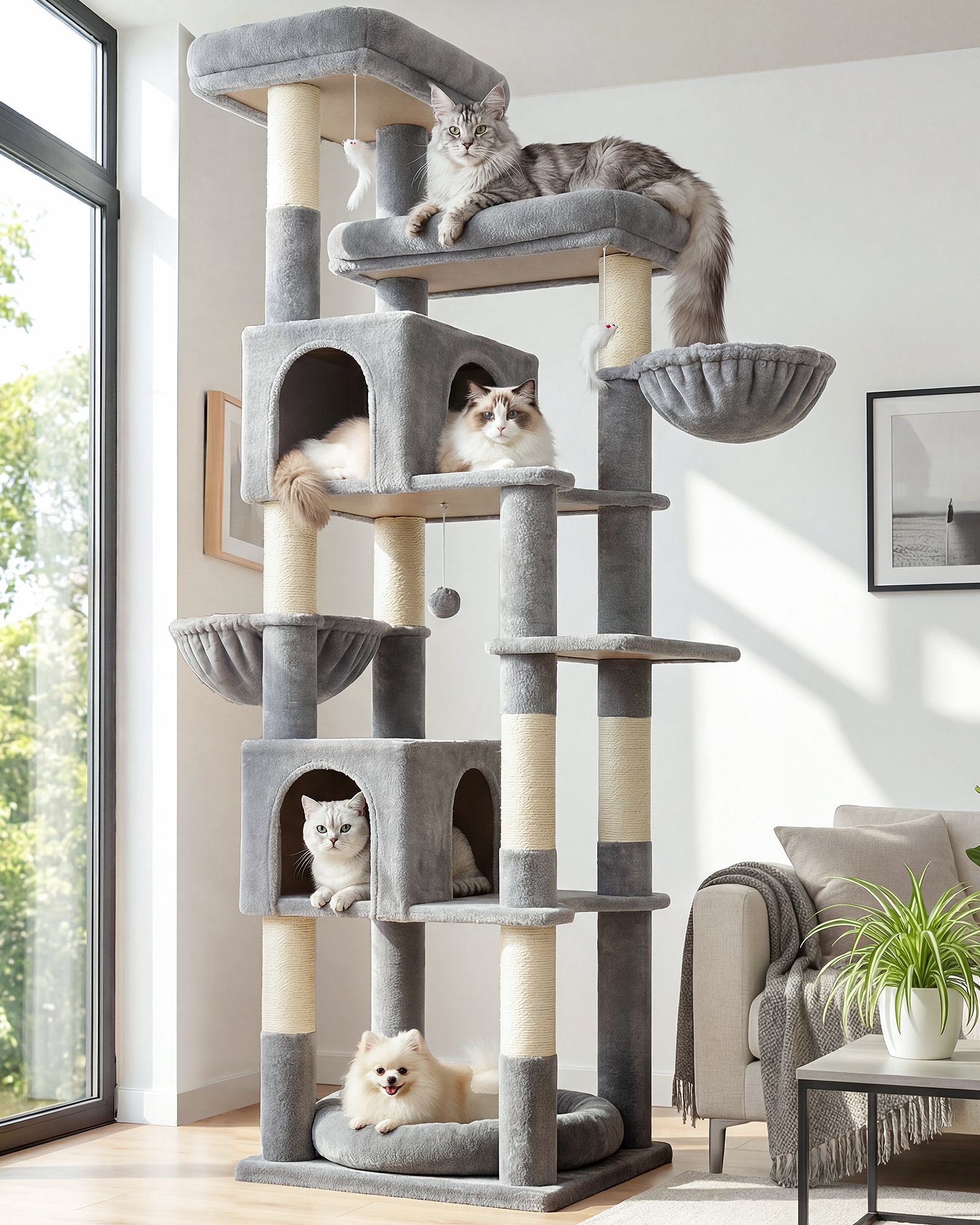 S81C Cat Tree For Indoor Cats Large Adult(Light Grey,81-inch)