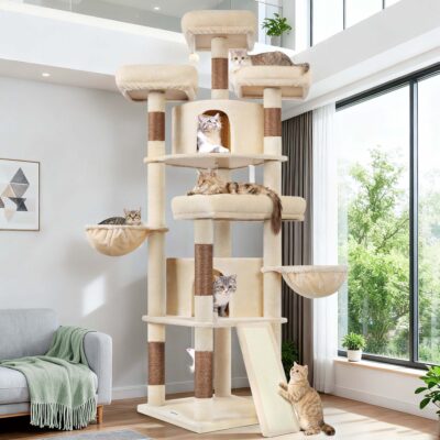 F80H Cat Tree For Indoor Cats Large Adult(Beige,80-inch)