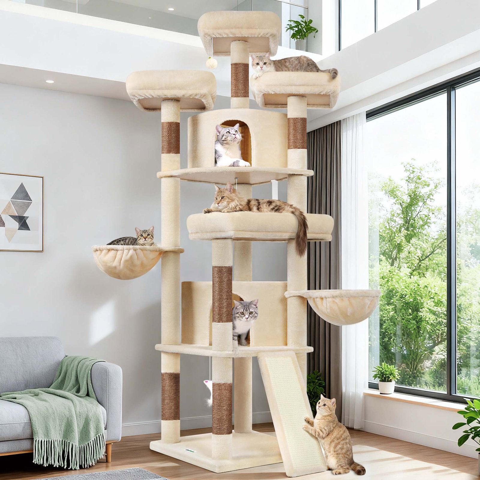F80H Cat Tree For Indoor Cats Large Adult(Beige,80-inch)
