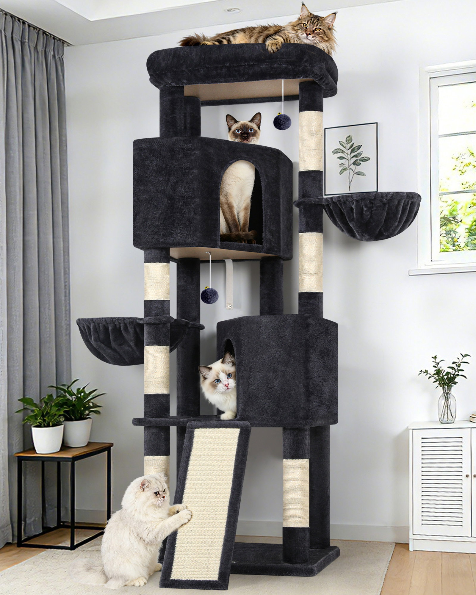 S69B Tall Cat Tree(Dark Grey,69-inch)
