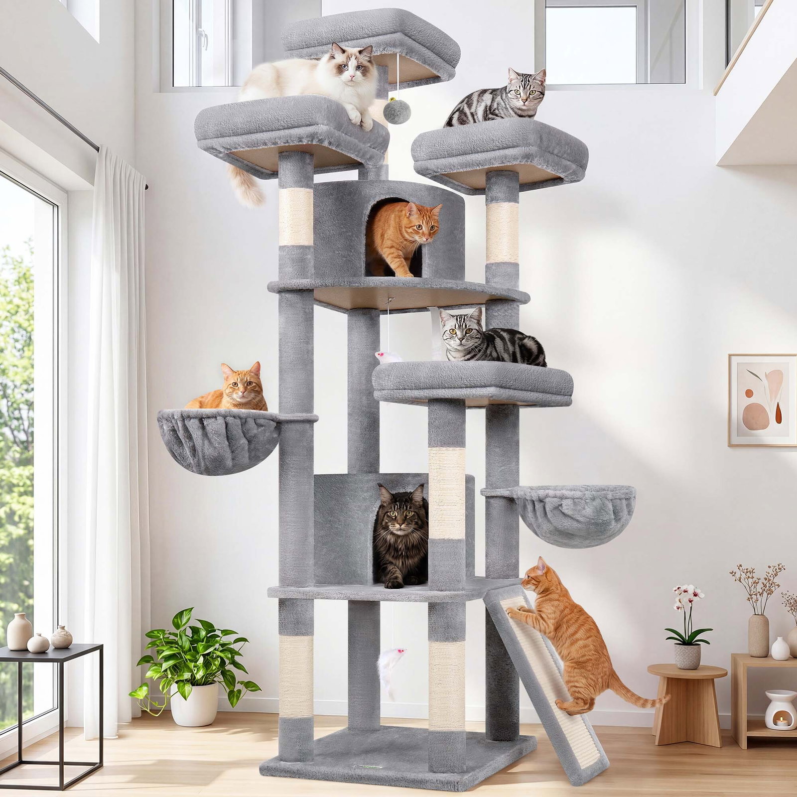 F80H Cat Tree For Indoor Cats Large Adult(Light Grey,80-inch)