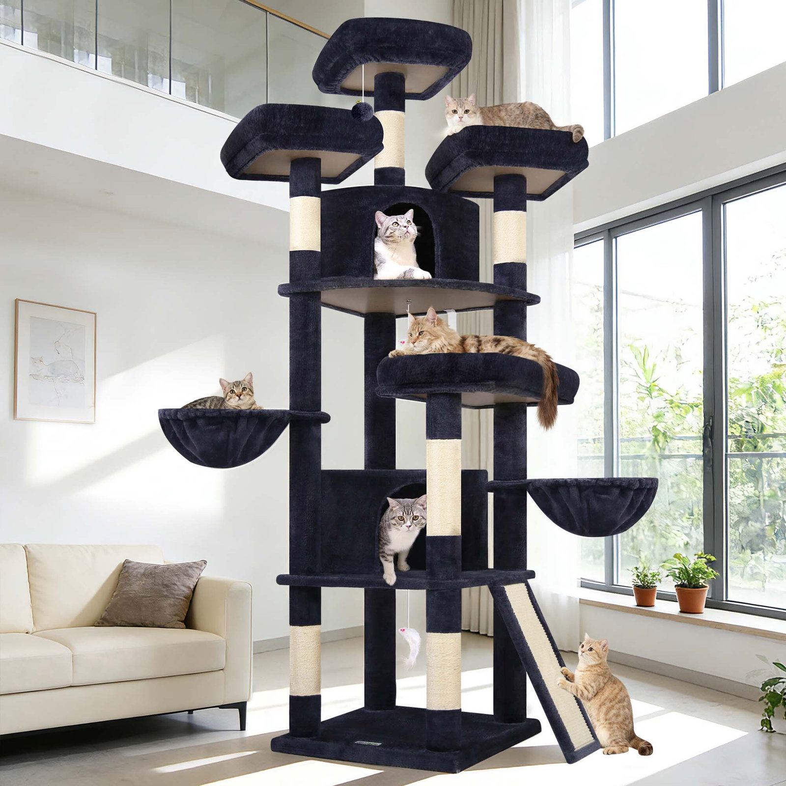F80H Cat Tree For Indoor Cats Large Adult(Dark Grey,80-inch)