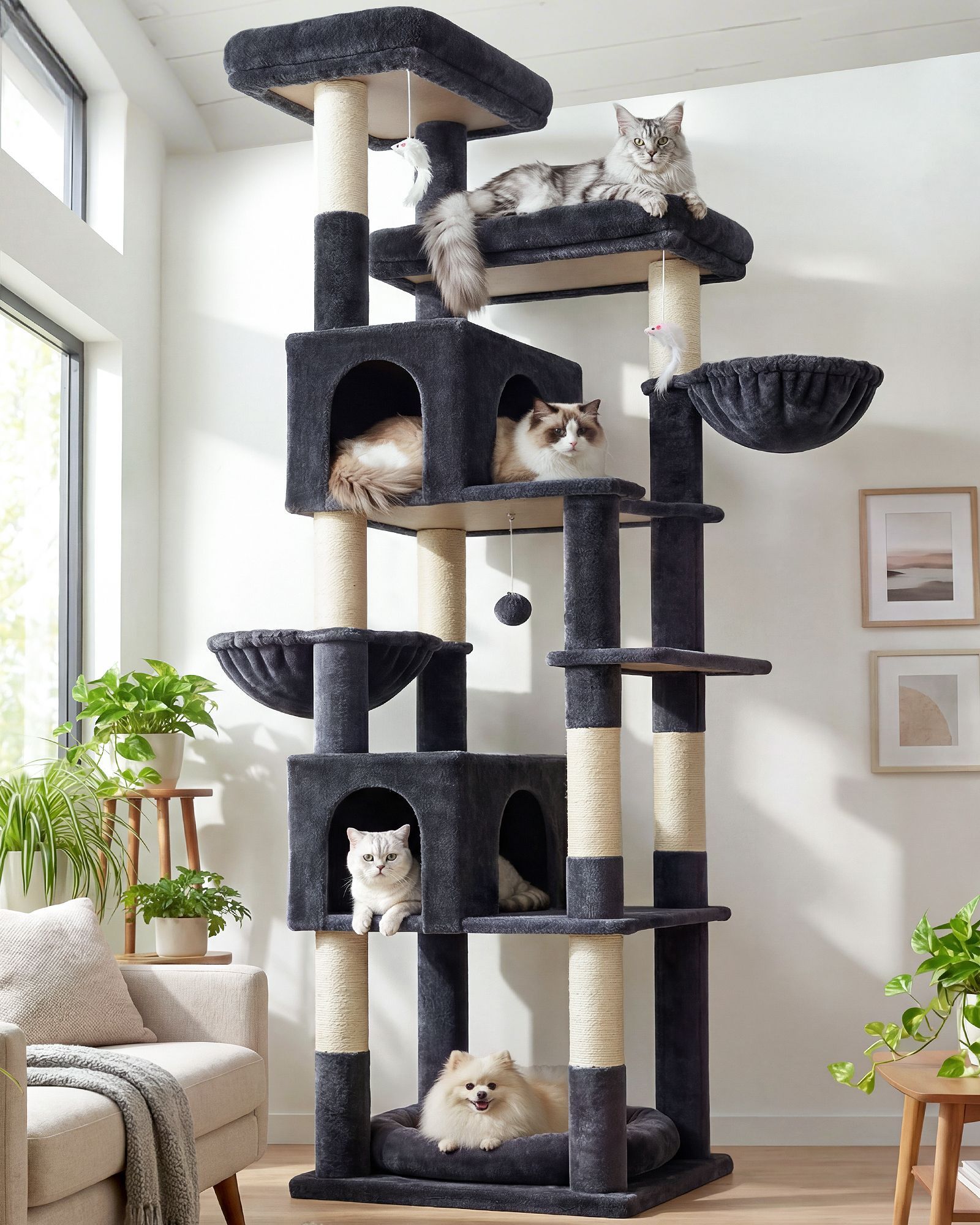 S81C Cat Tree For Indoor Cats Large Adult(Dark Grey,81-inch)