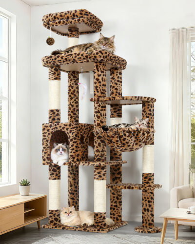 F65B Tall Cat Tower(Leopard Print,65-inch)