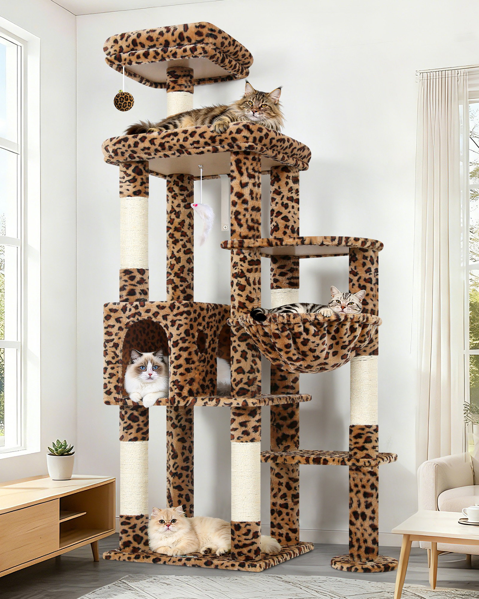 F65B Tall Cat Tower(Leopard Print,65-inch)