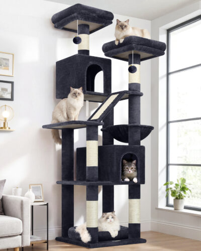 F74D Cat Tree Tower(Dark Grey,74-inch)