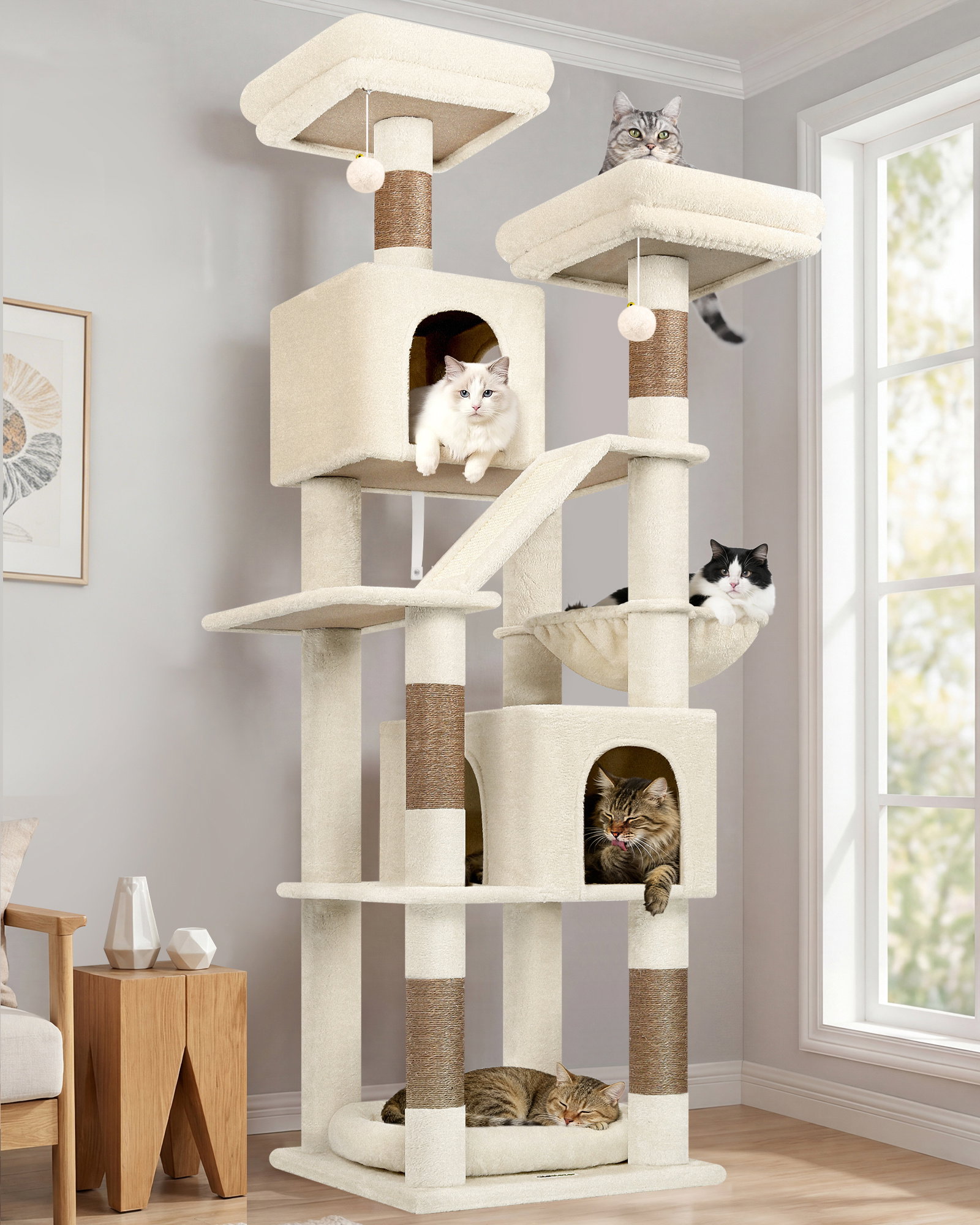 F74D Cat Tree Tower(Beige,74-inch)