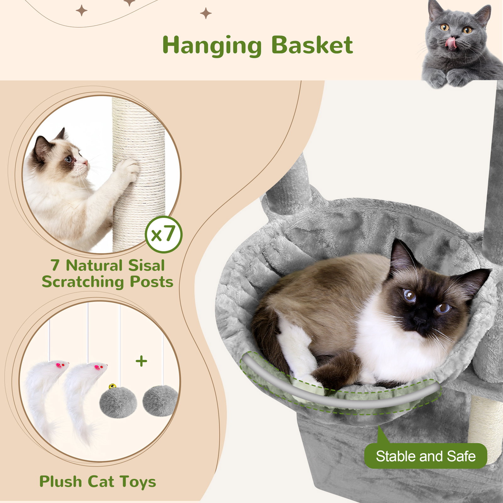 S83 Heavy Duty Cat Tree(Light Grey,83-inch)