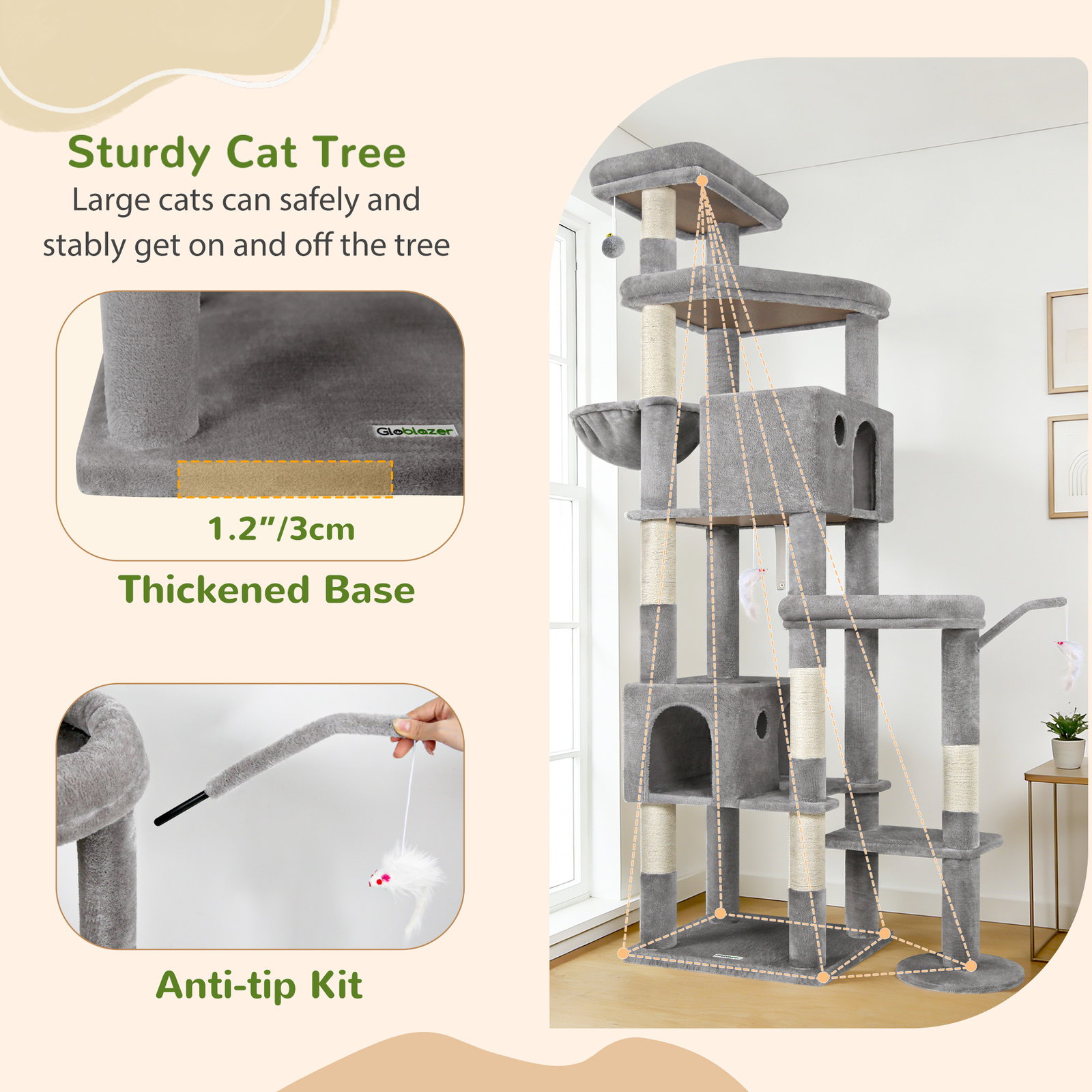 S83 Heavy Duty Cat Tree(Light Grey,83-inch)