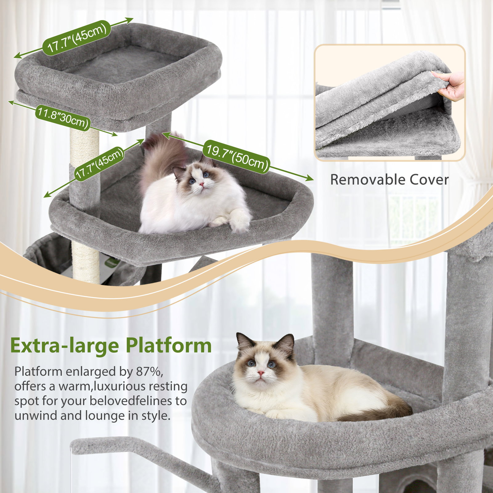 S83 Heavy Duty Cat Tree(Light Grey,83-inch)