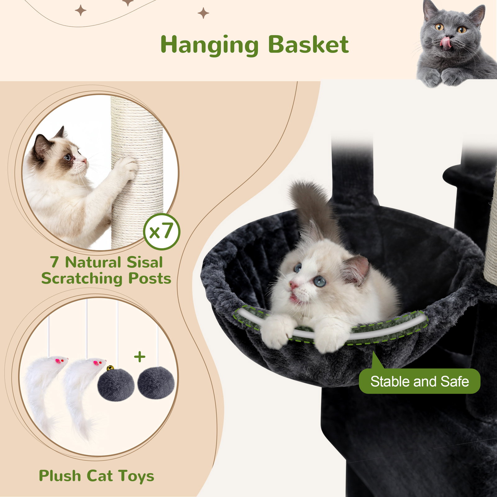 S83 Heavy Duty Cat Tree(Dark Grey,83-inch)