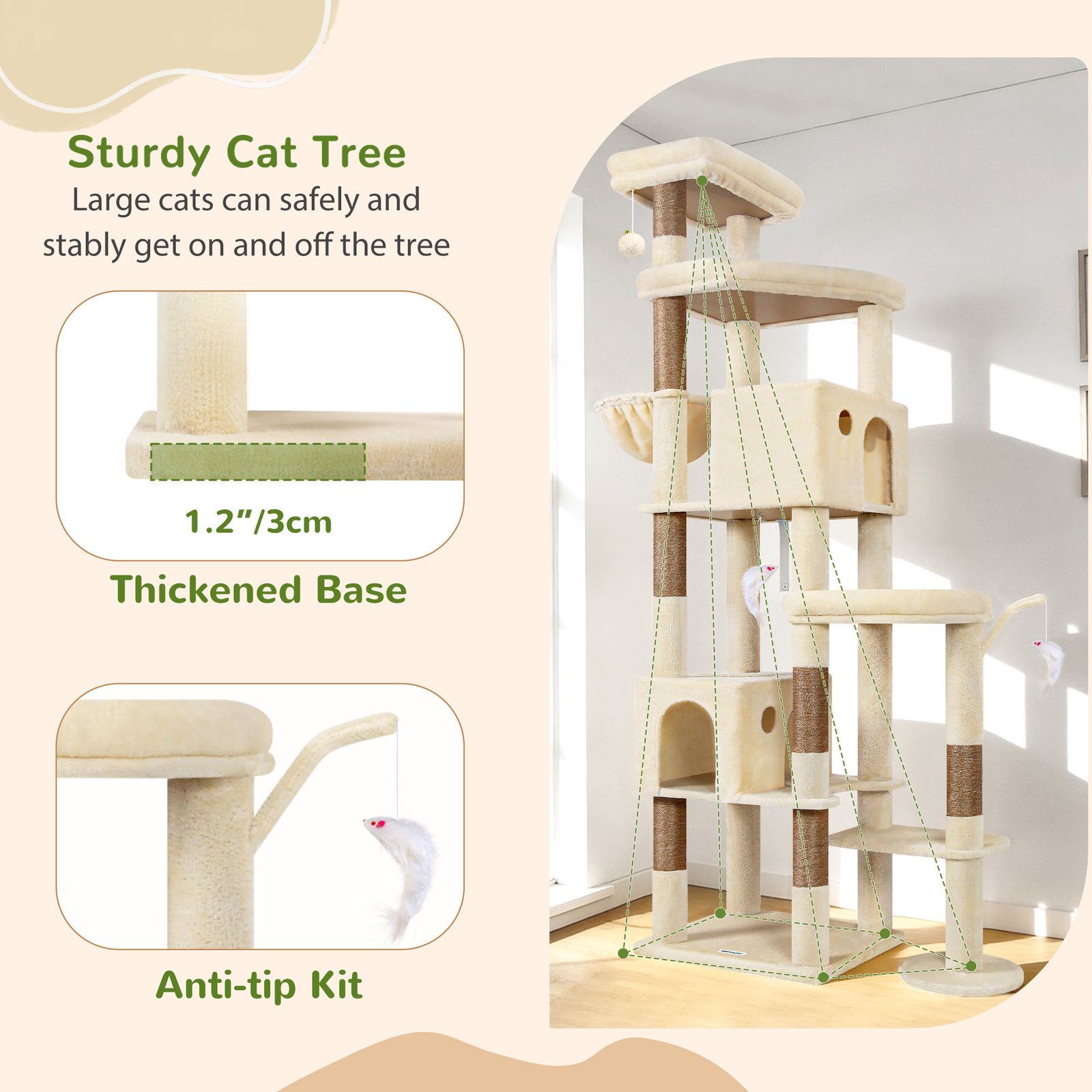 S83 Heavy Duty Cat Tree(Beige,83-inch)