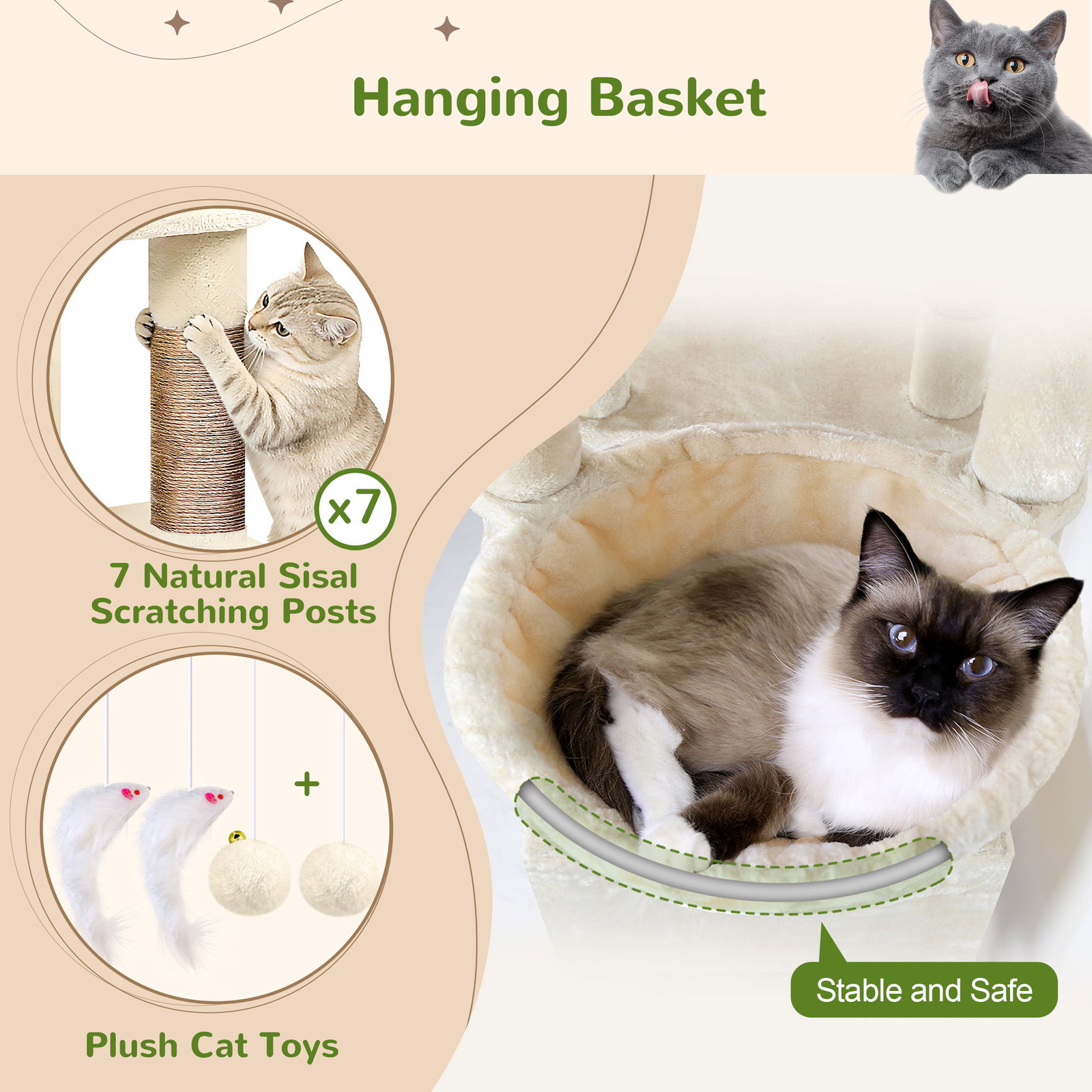 S83 Heavy Duty Cat Tree(Beige,83-inch)