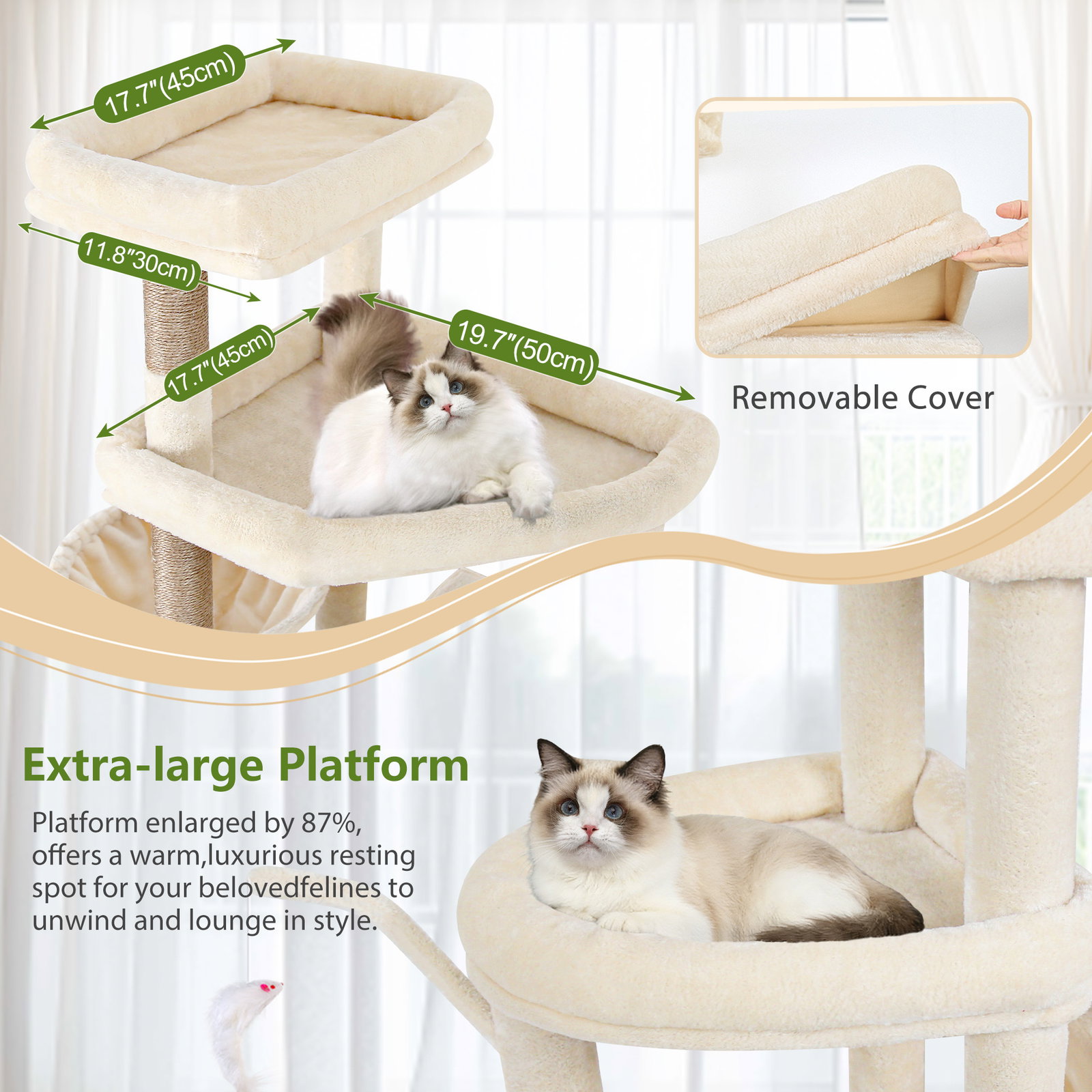 S83 Heavy Duty Cat Tree(Beige,83-inch)