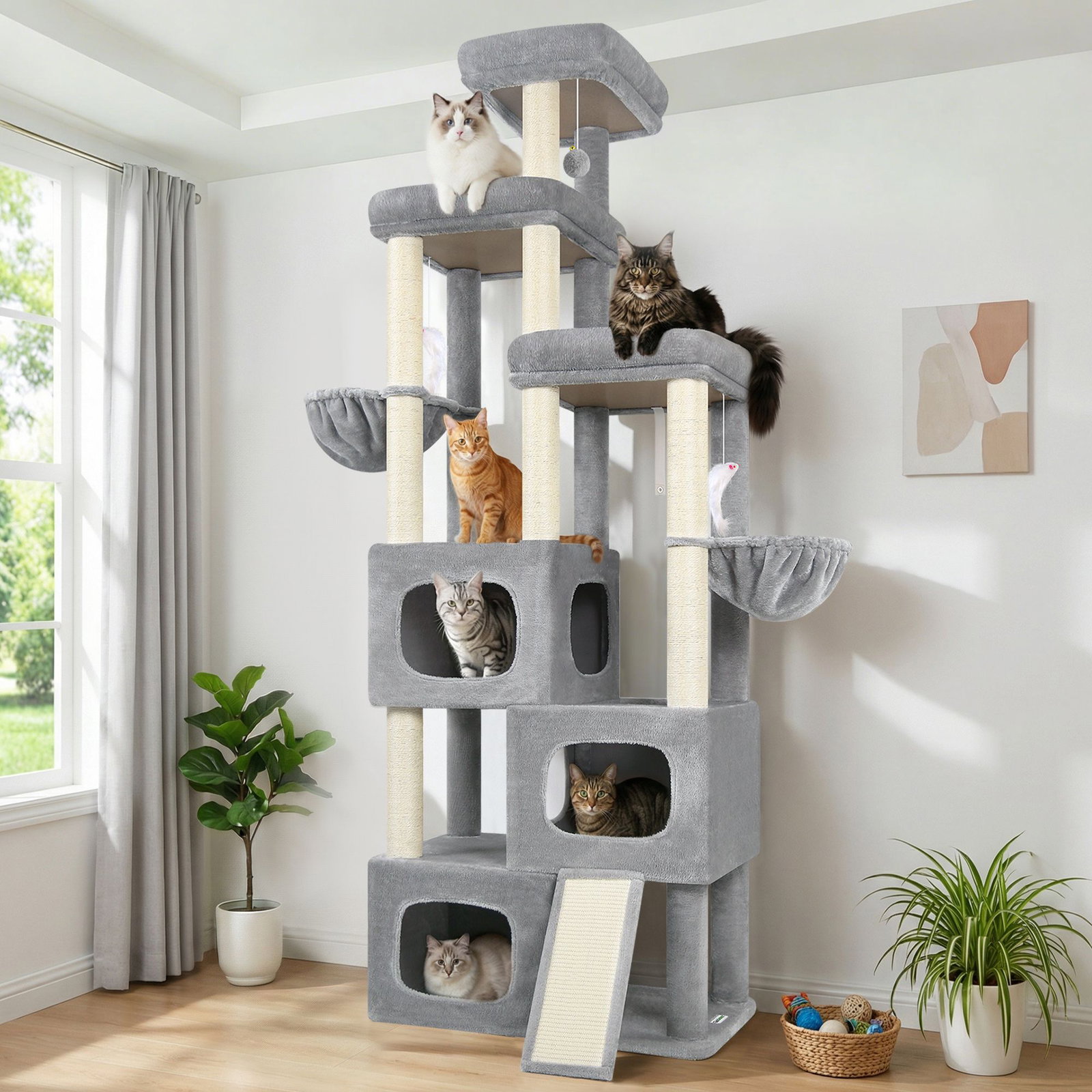 S85 Tall Cat Tower(Light Grey,85-inch)
