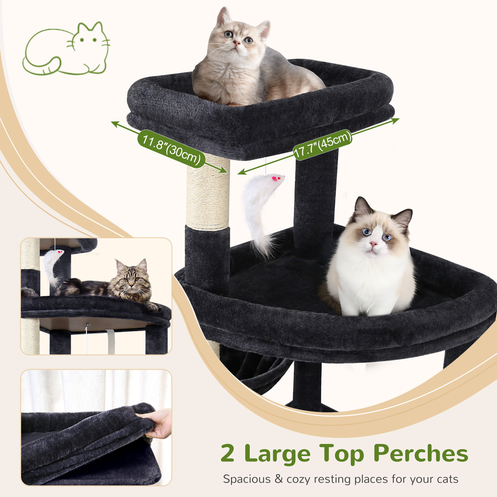 F78C Heavy Duty Cat Tree(Dark Grey,78-inch)