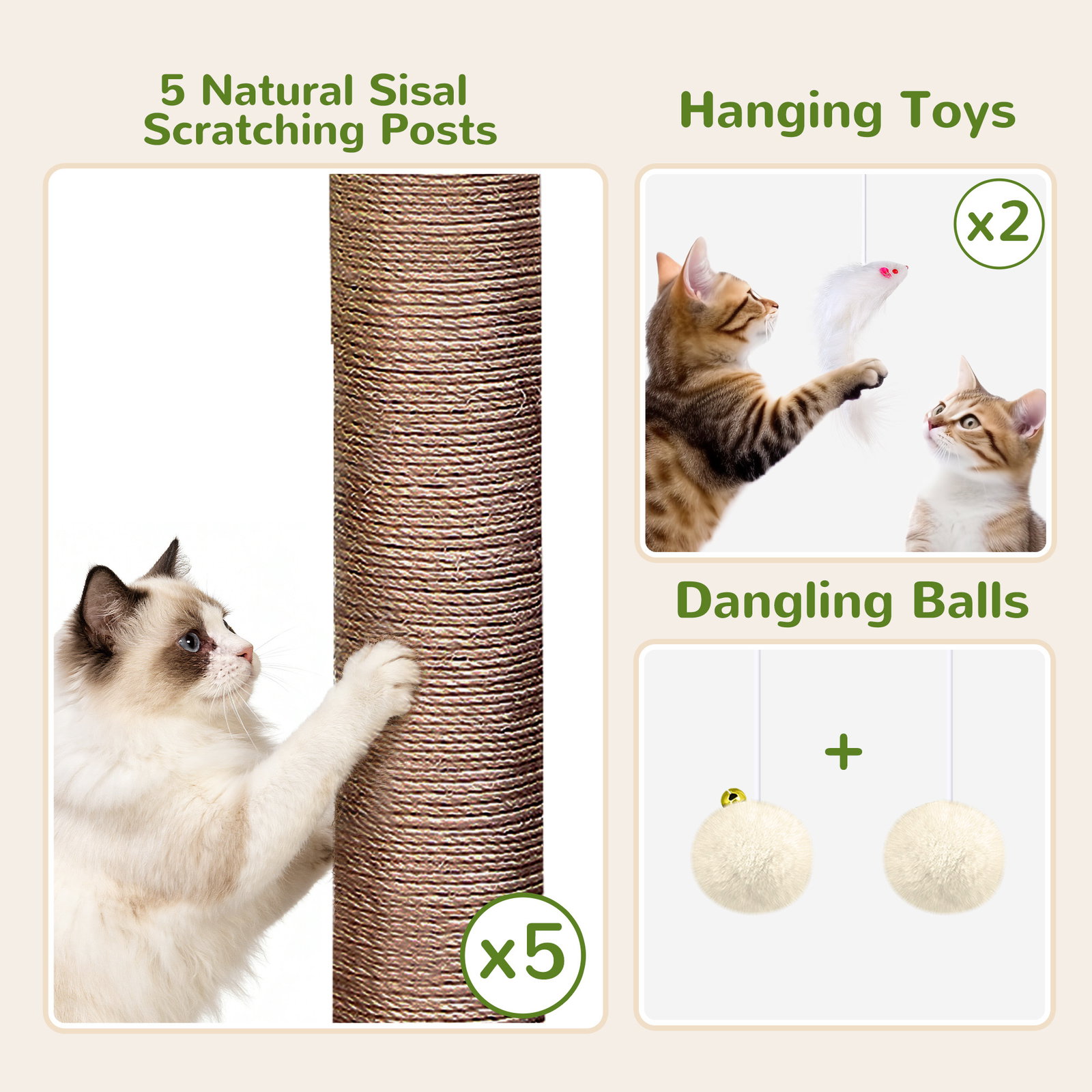 F78C Heavy Duty Cat Tree(Beige,78-inch)