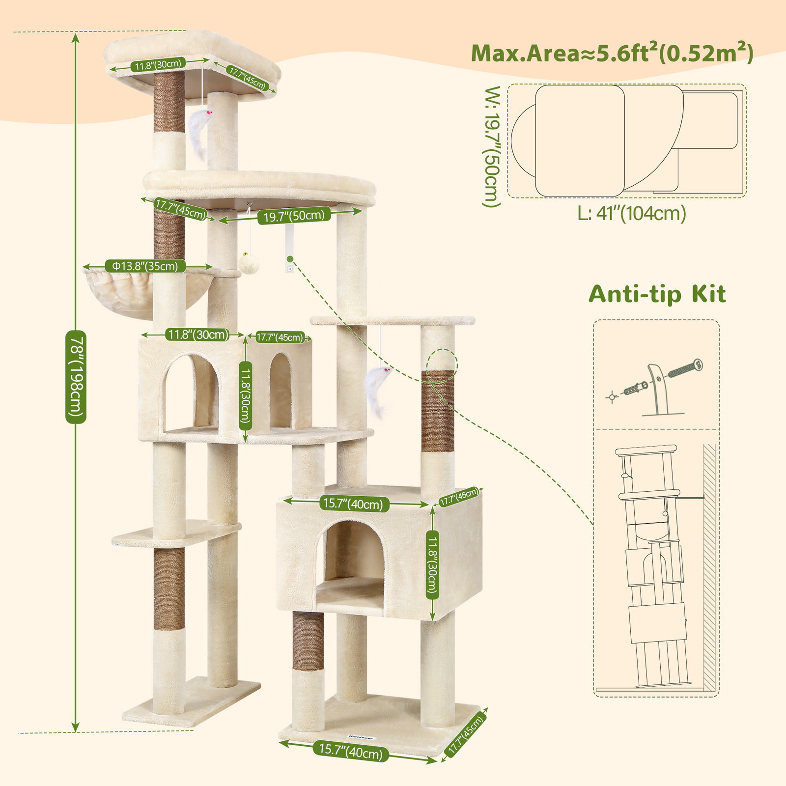 F78C Heavy Duty Cat Tree(Beige,78-inch)