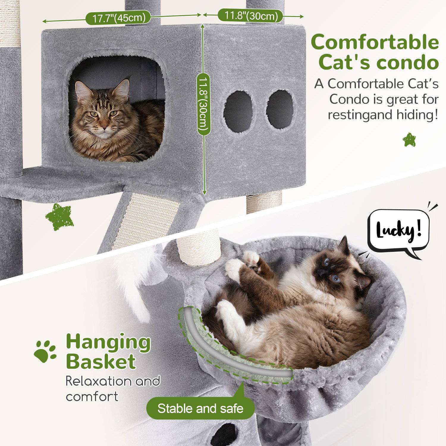 S83F Heavy Duty Cat Tree(Light Grey,83-inch)