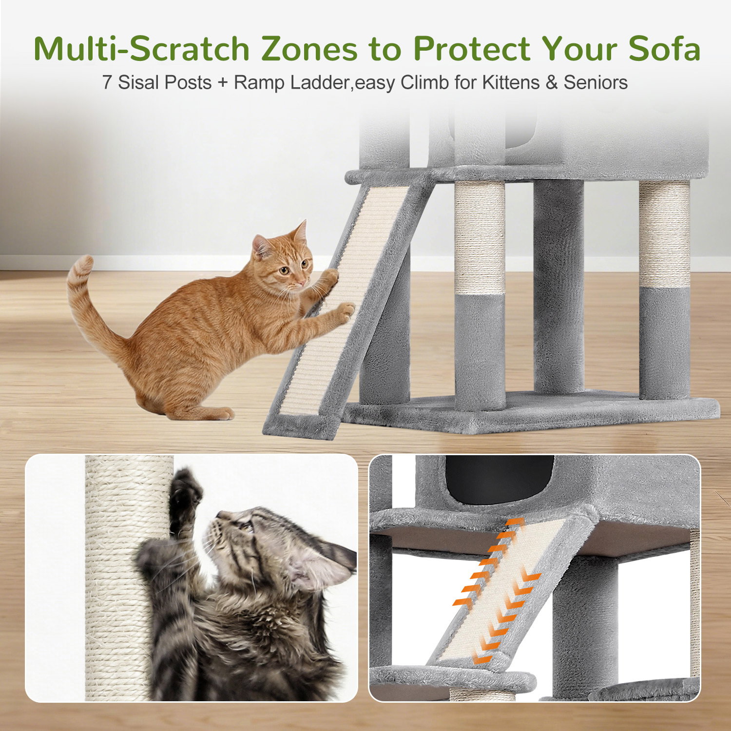 S83F Heavy Duty Cat Tree(Light Grey,83-inch)