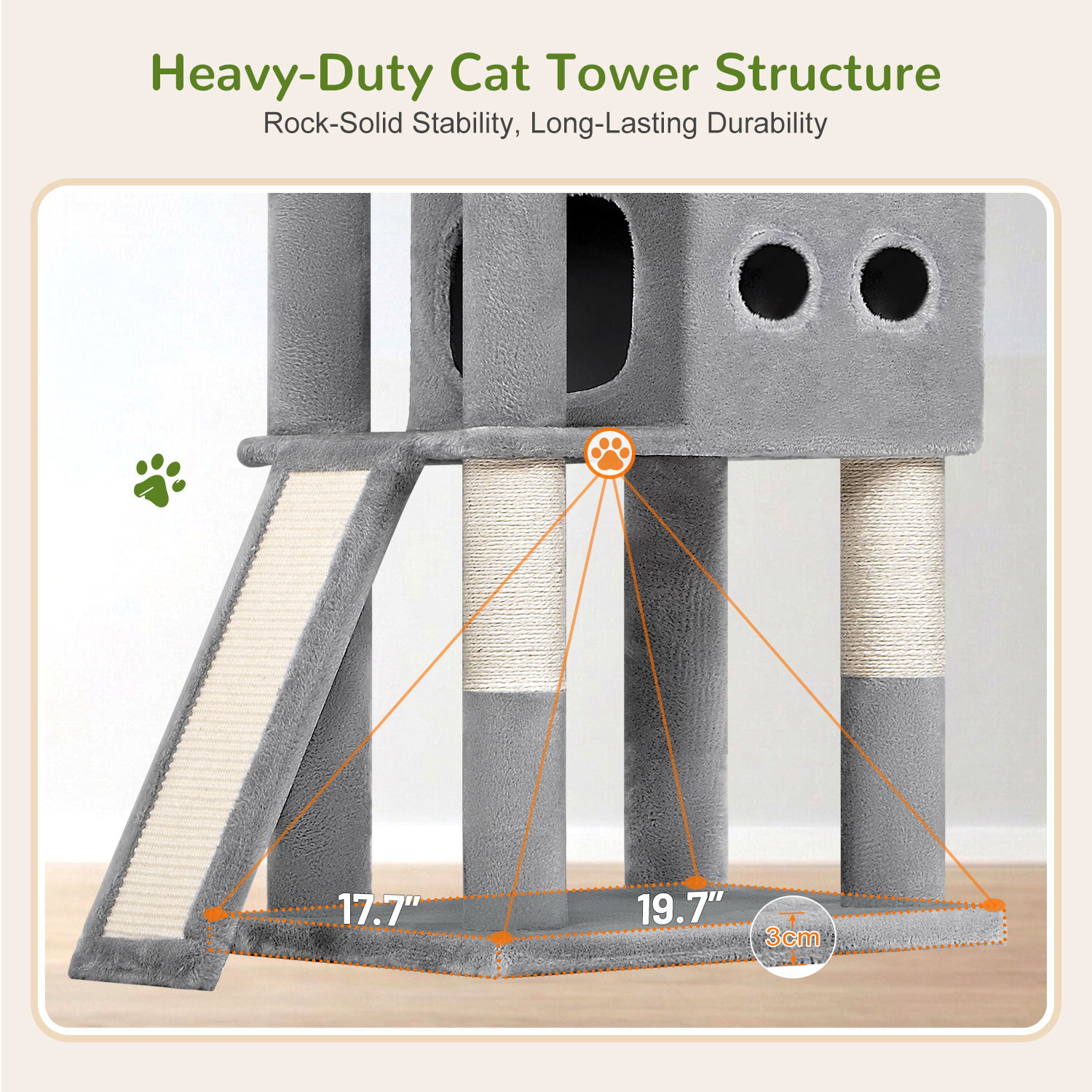 S83F Heavy Duty Cat Tree(Light Grey,83-inch)