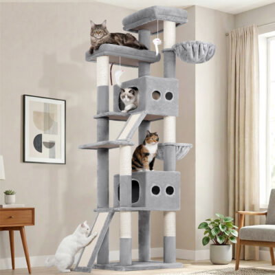 S83F Heavy Duty Cat Tree(Light Grey,83-inch)