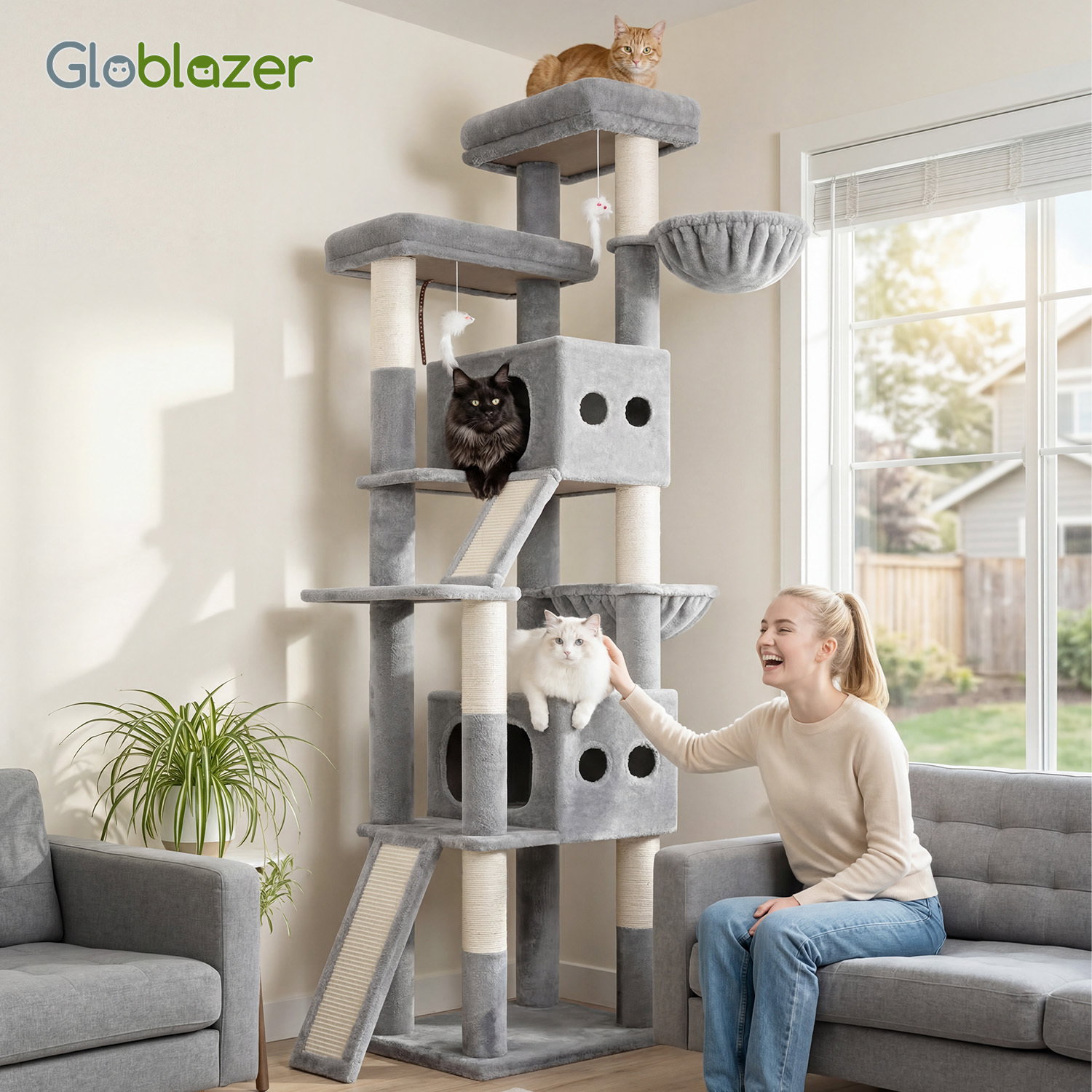 S83F Heavy Duty Cat Tree(Light Grey,83-inch)
