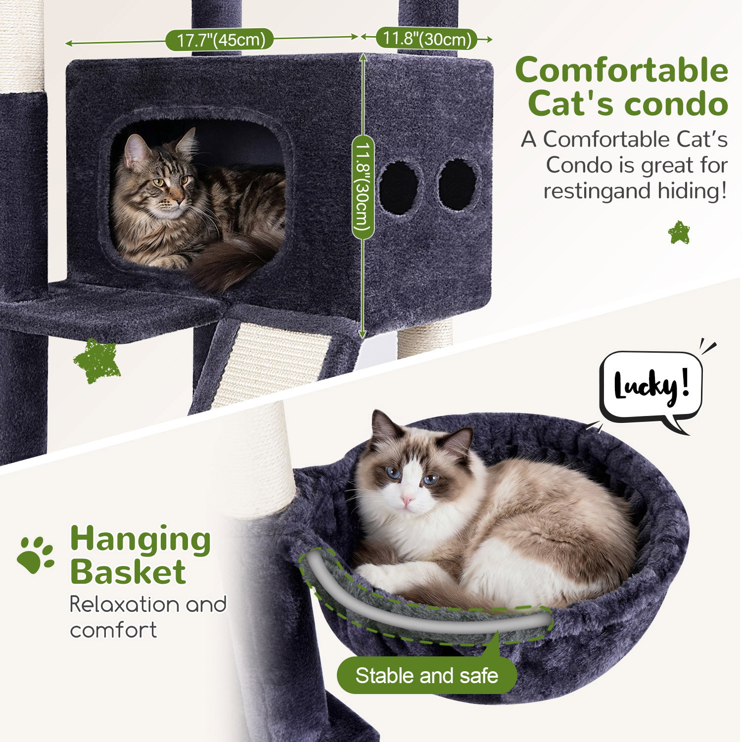 S83F Heavy Duty Cat Tree(Dark Grey,83-inch)