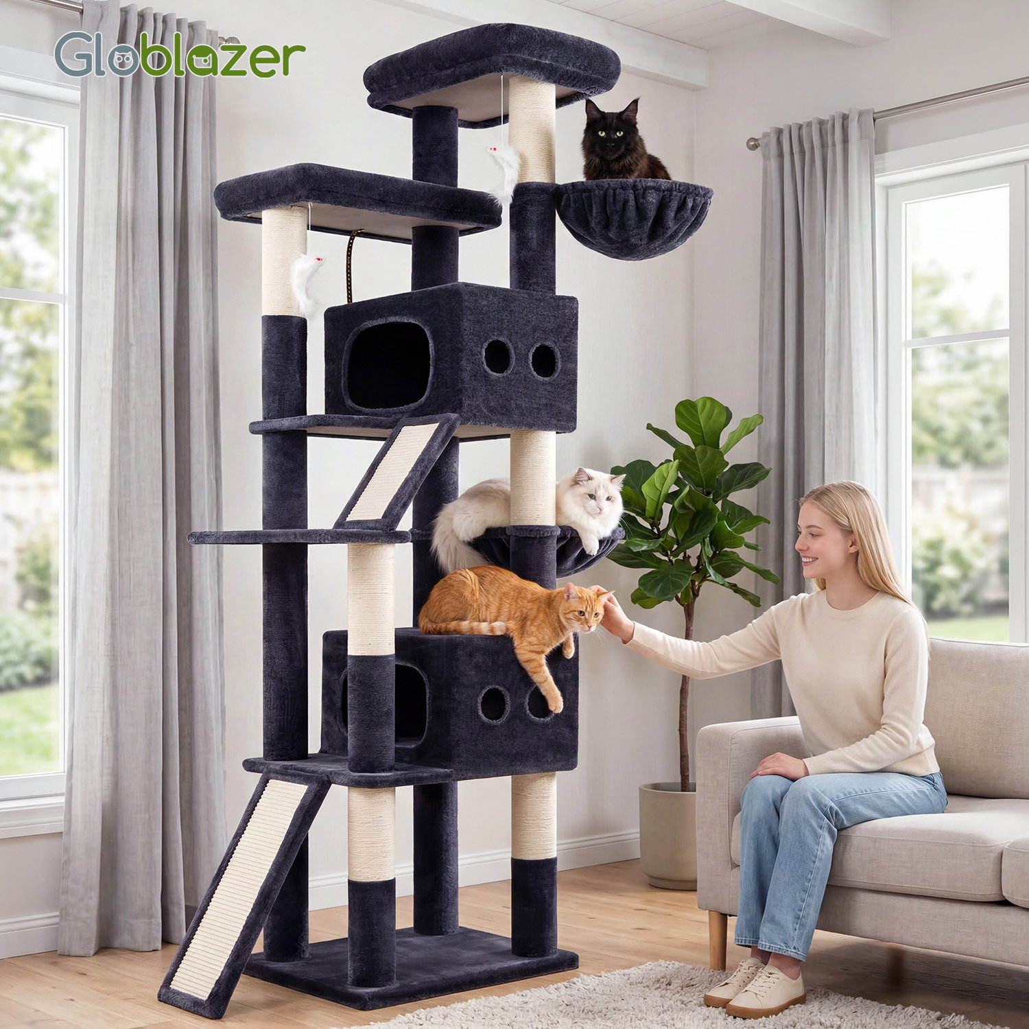 S83F Heavy Duty Cat Tree(Dark Grey,83-inch)
