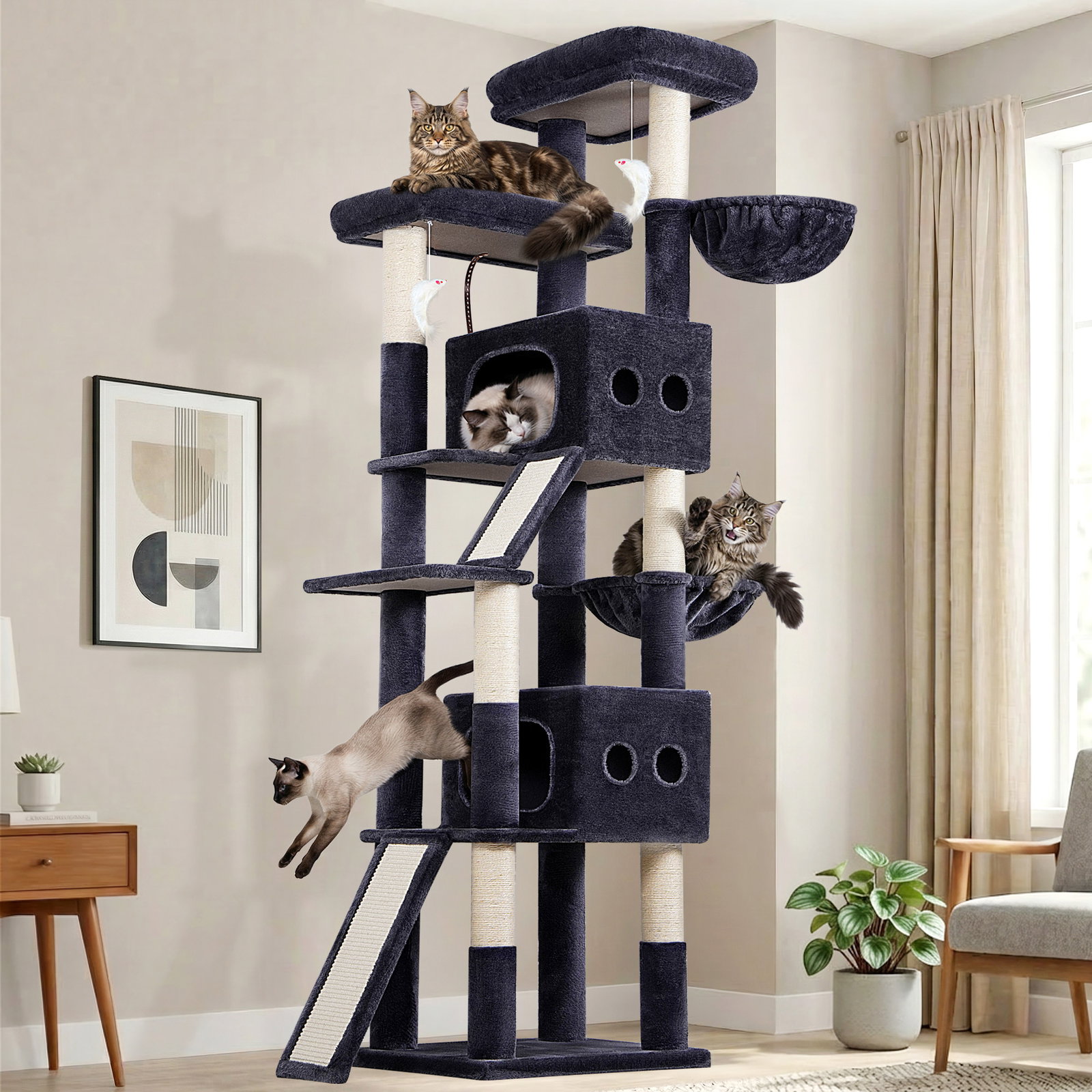S83F Heavy Duty Cat Tree(Dark Grey,83-inch)
