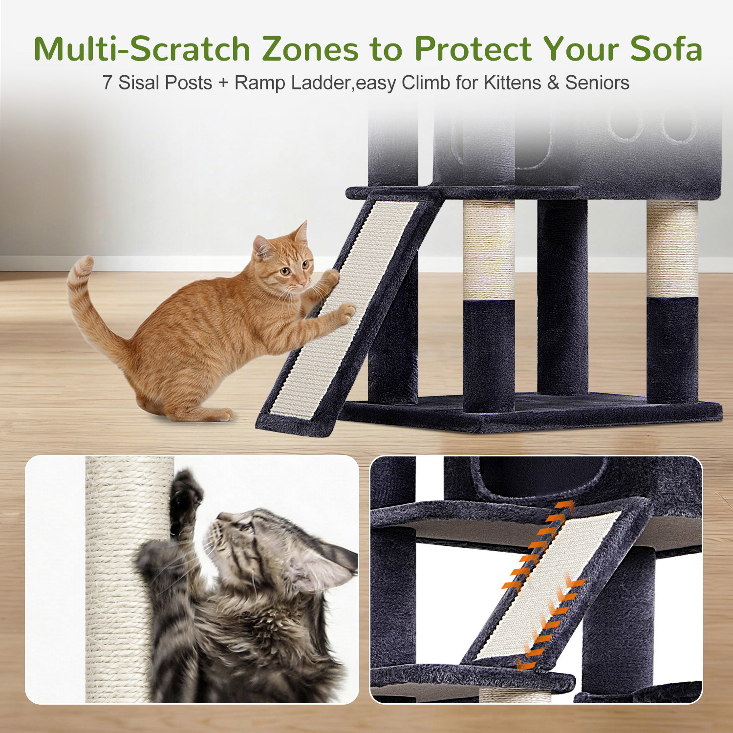 S83F Heavy Duty Cat Tree(Dark Grey,83-inch)