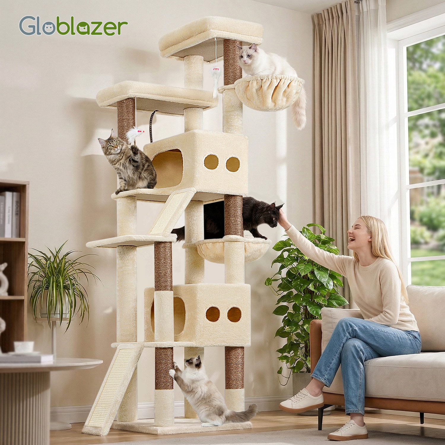 S83F Heavy Duty Cat Tree(Beige,83-inch)