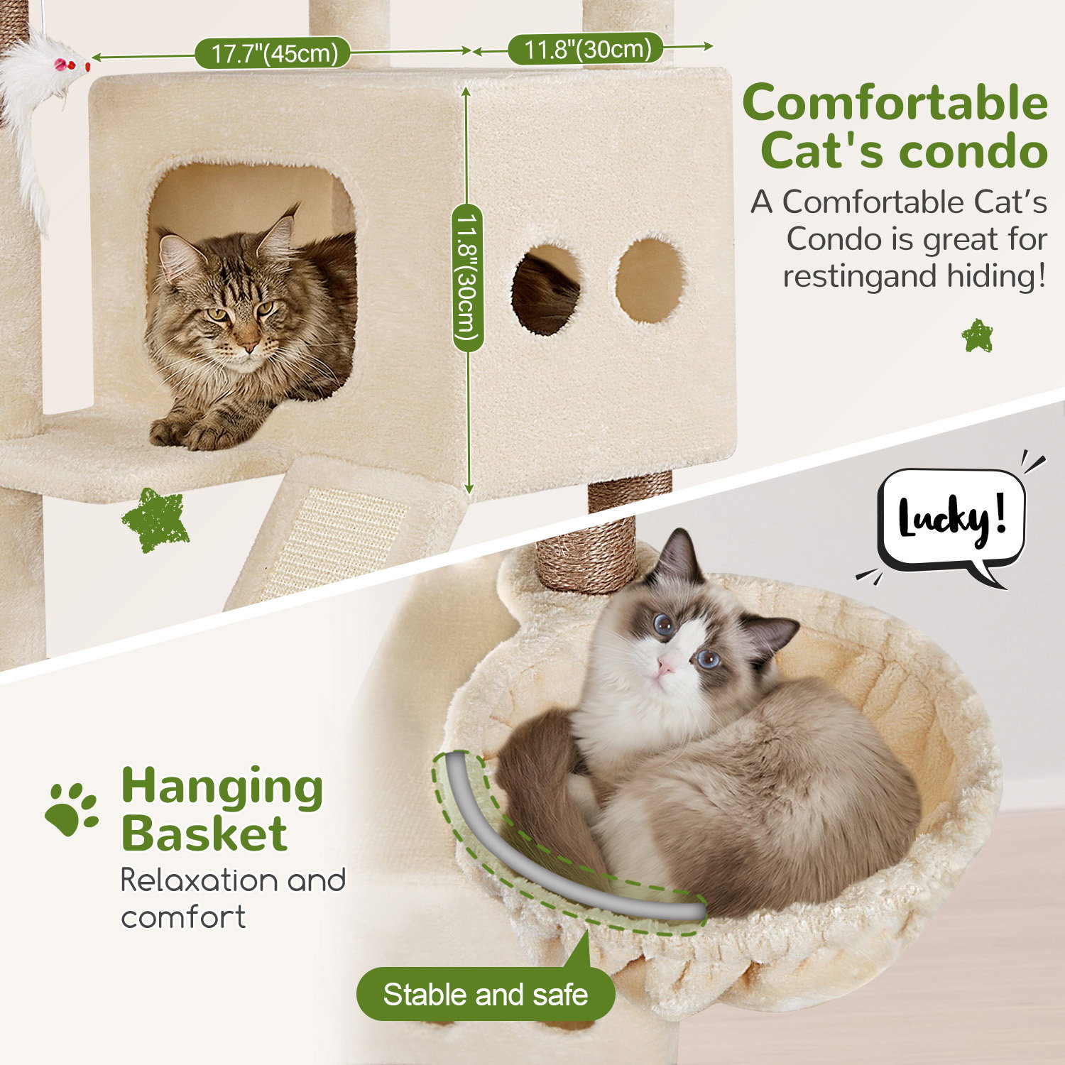 S83F Heavy Duty Cat Tree(Beige,83-inch)