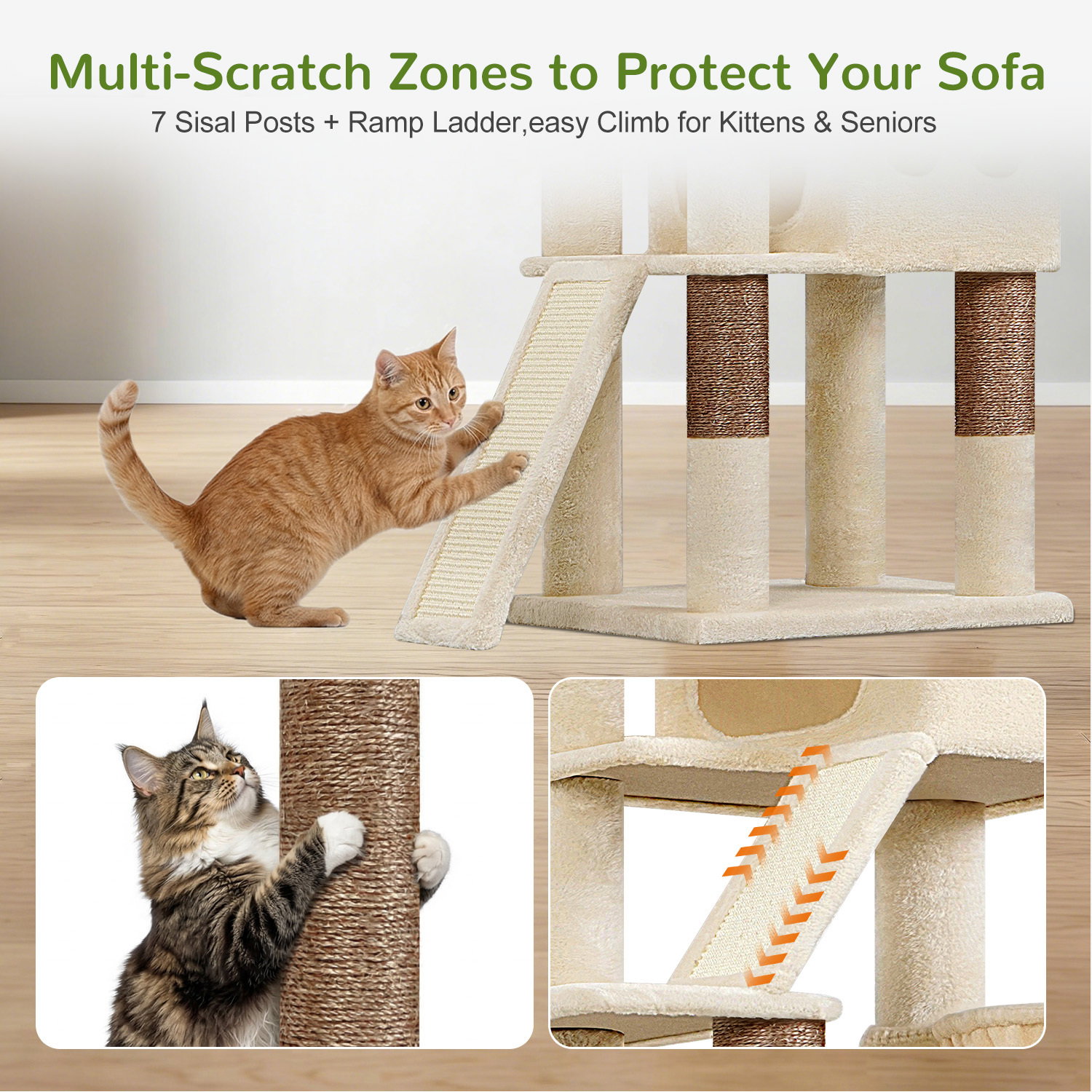 S83F Heavy Duty Cat Tree(Beige,83-inch)