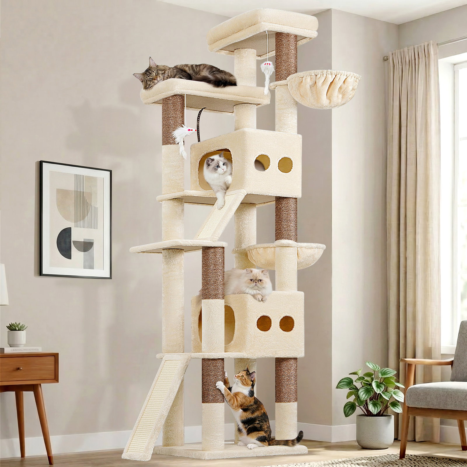 S83F Heavy Duty Cat Tree(Beige,83-inch)