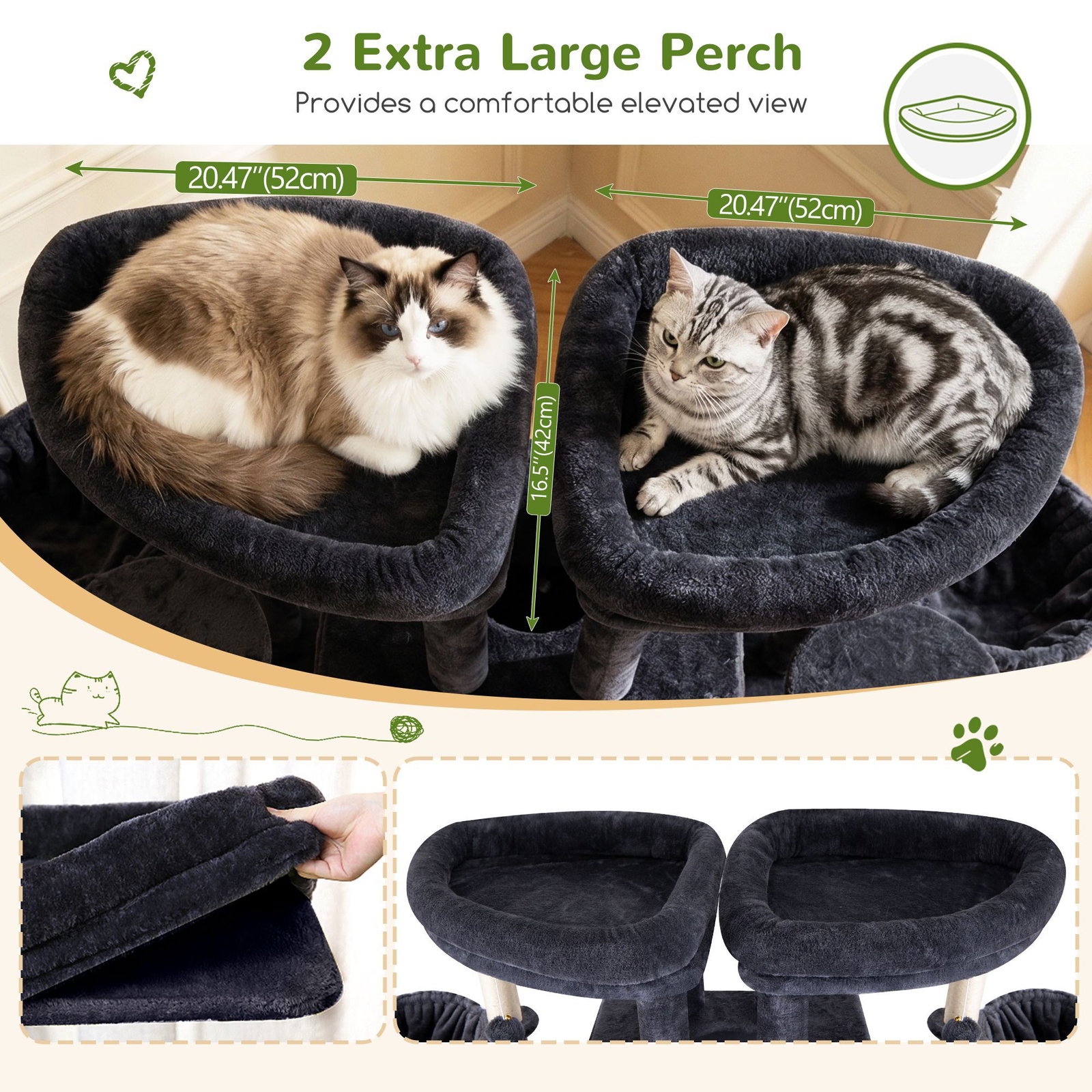 S78E Heavy Duty Cat Tree(Dark Grey,78-inch)