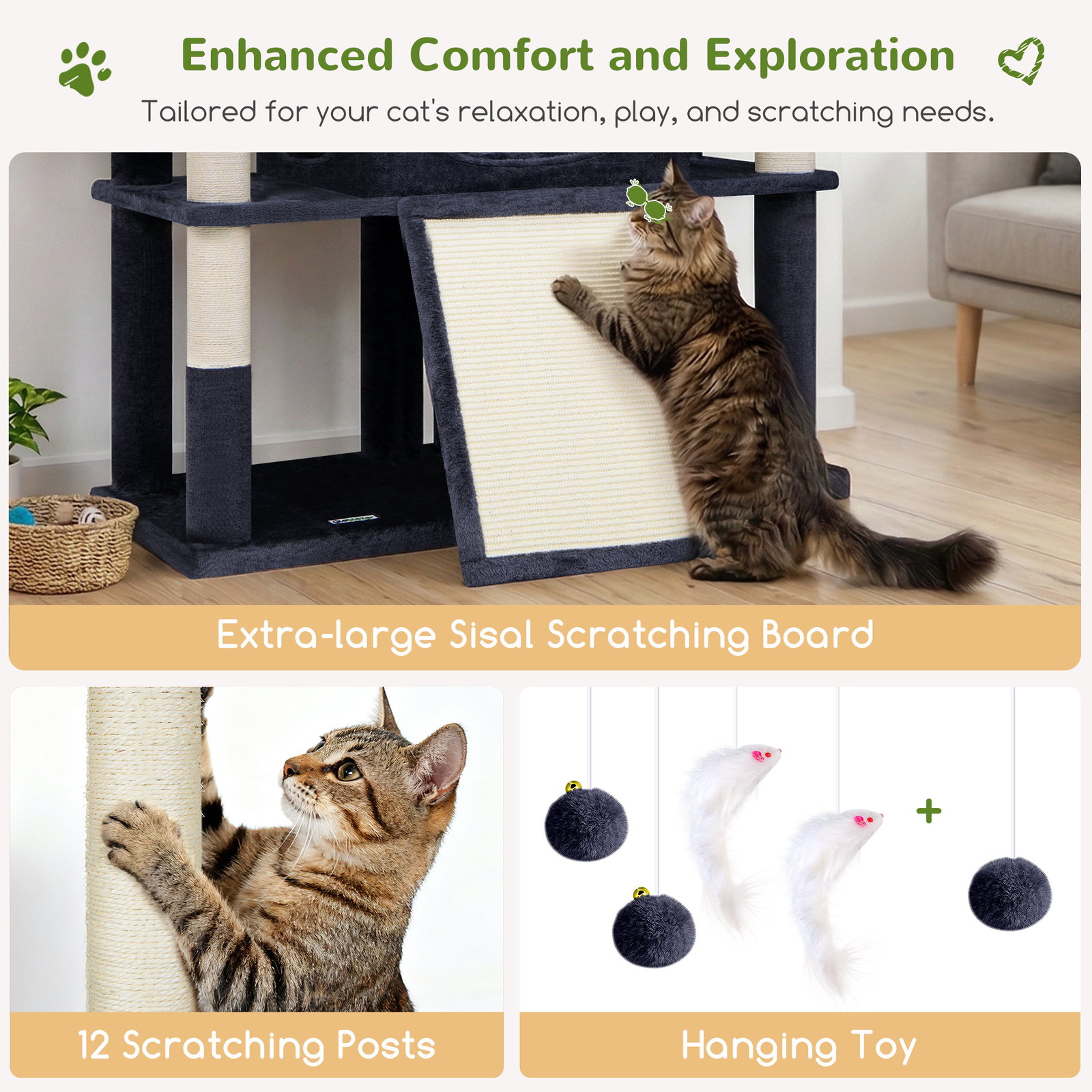 S78E Heavy Duty Cat Tree(Dark Grey,78-inch)