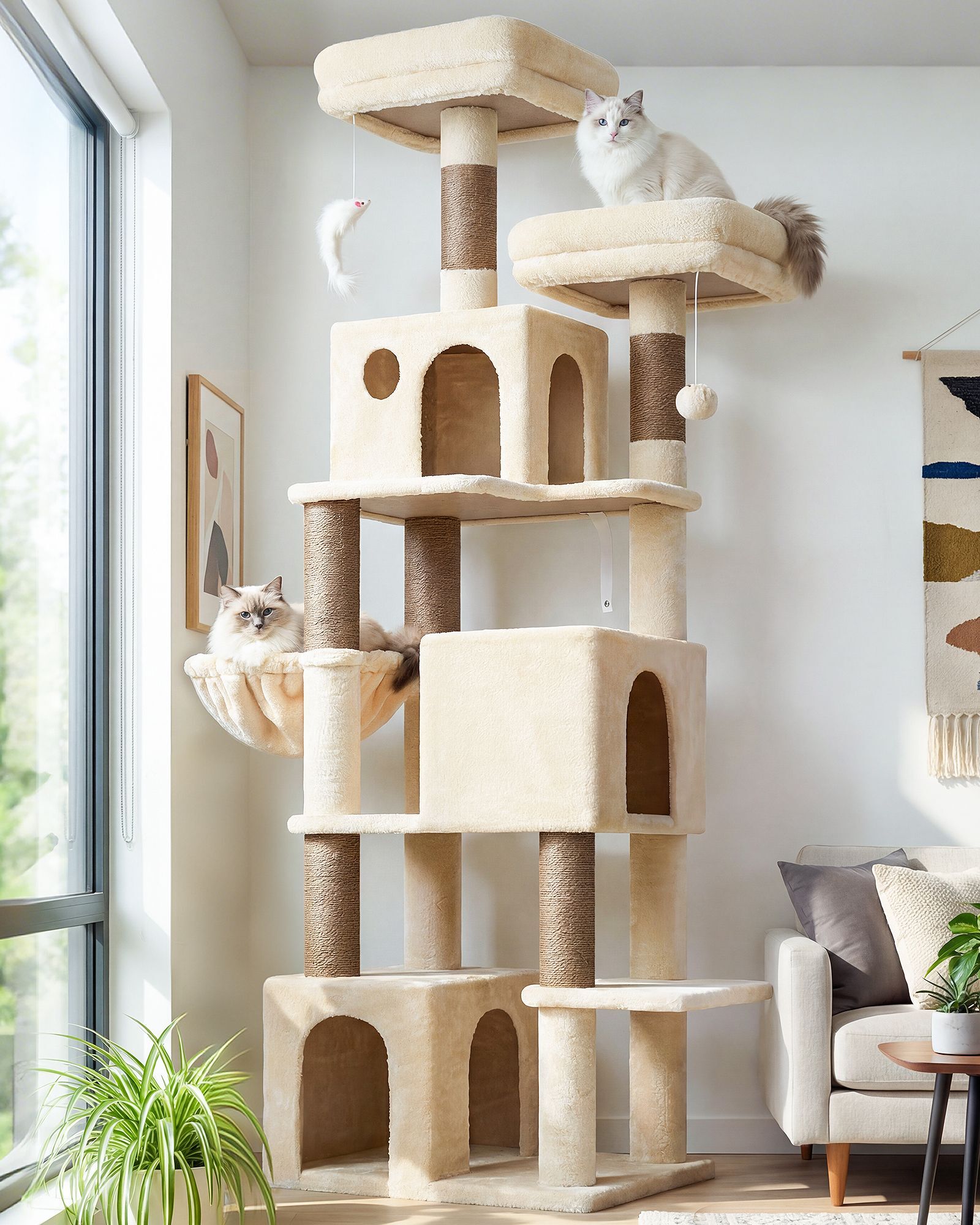 F71 Cat Tower With Scratching Post(Beige,71-inch)