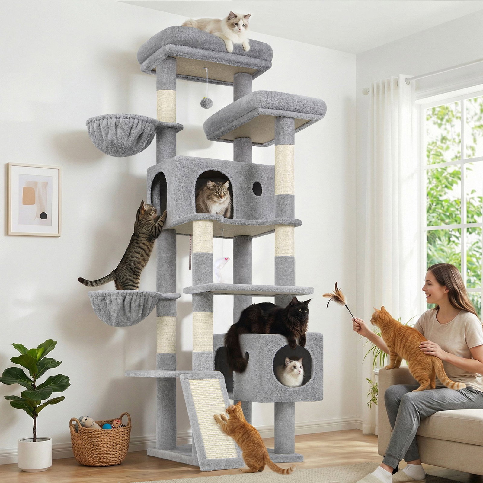 S77C Cat Tree(Light Grey,77-inch)