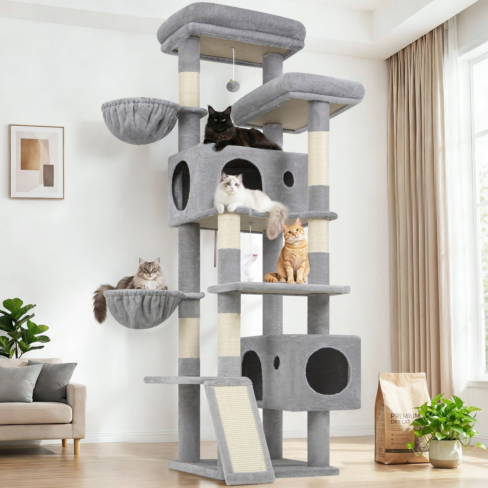 S77C Cat Tree(Light Grey,77-inch)