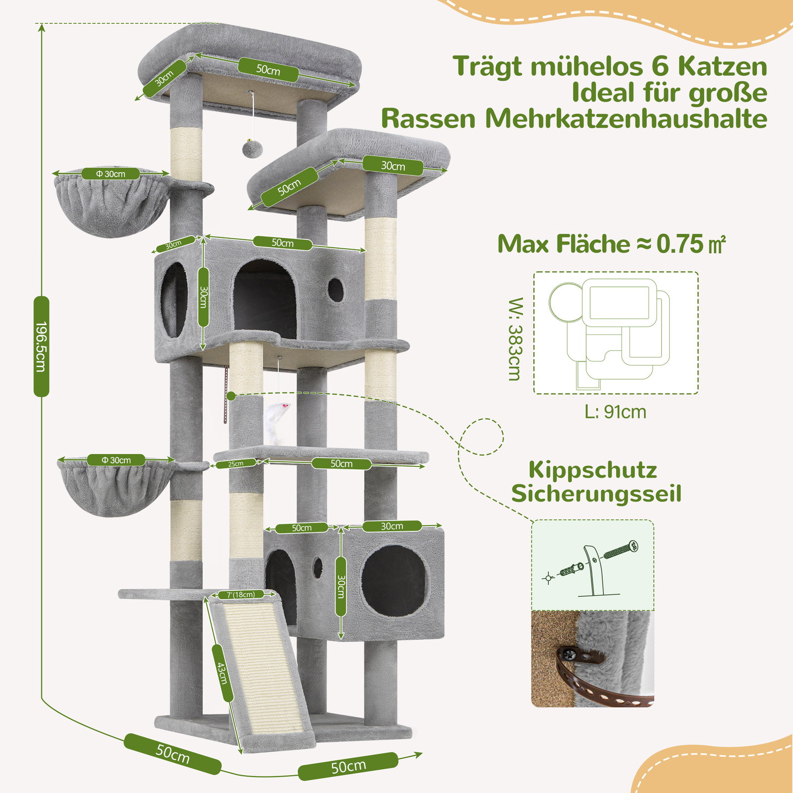 S77C Cat Tree(Light Grey,77-inch)