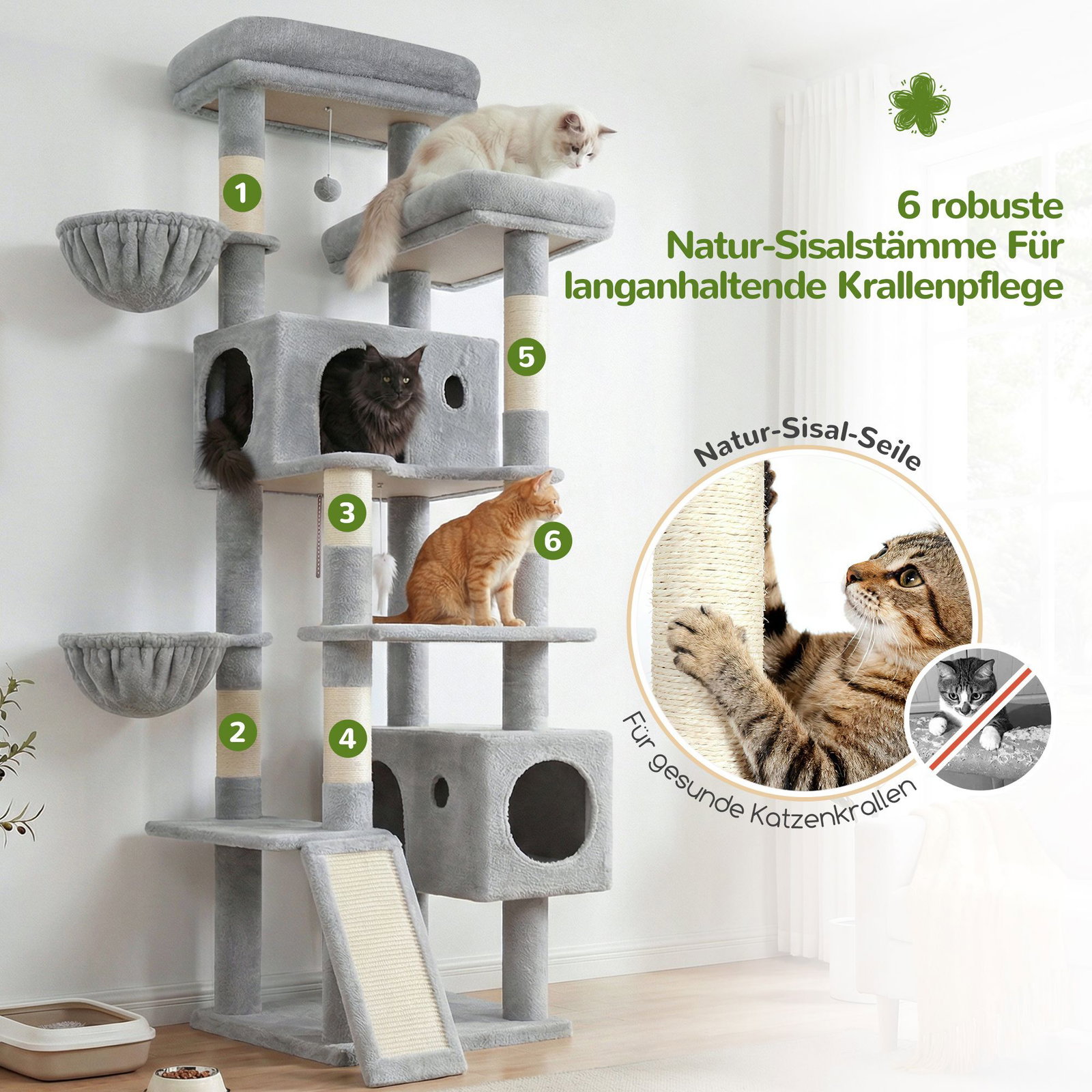S77C Cat Tree(Light Grey,77-inch)