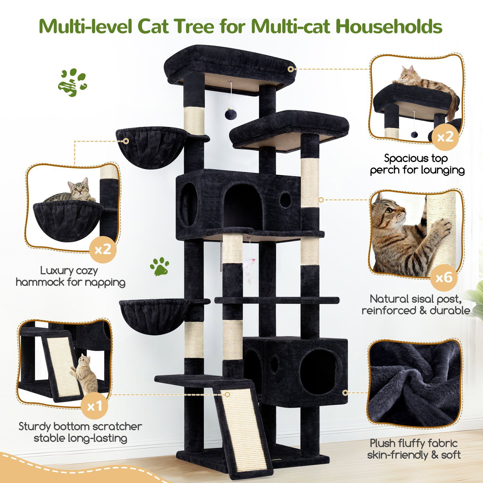 S77C Cat Tree(Dark Grey,77-inch)
