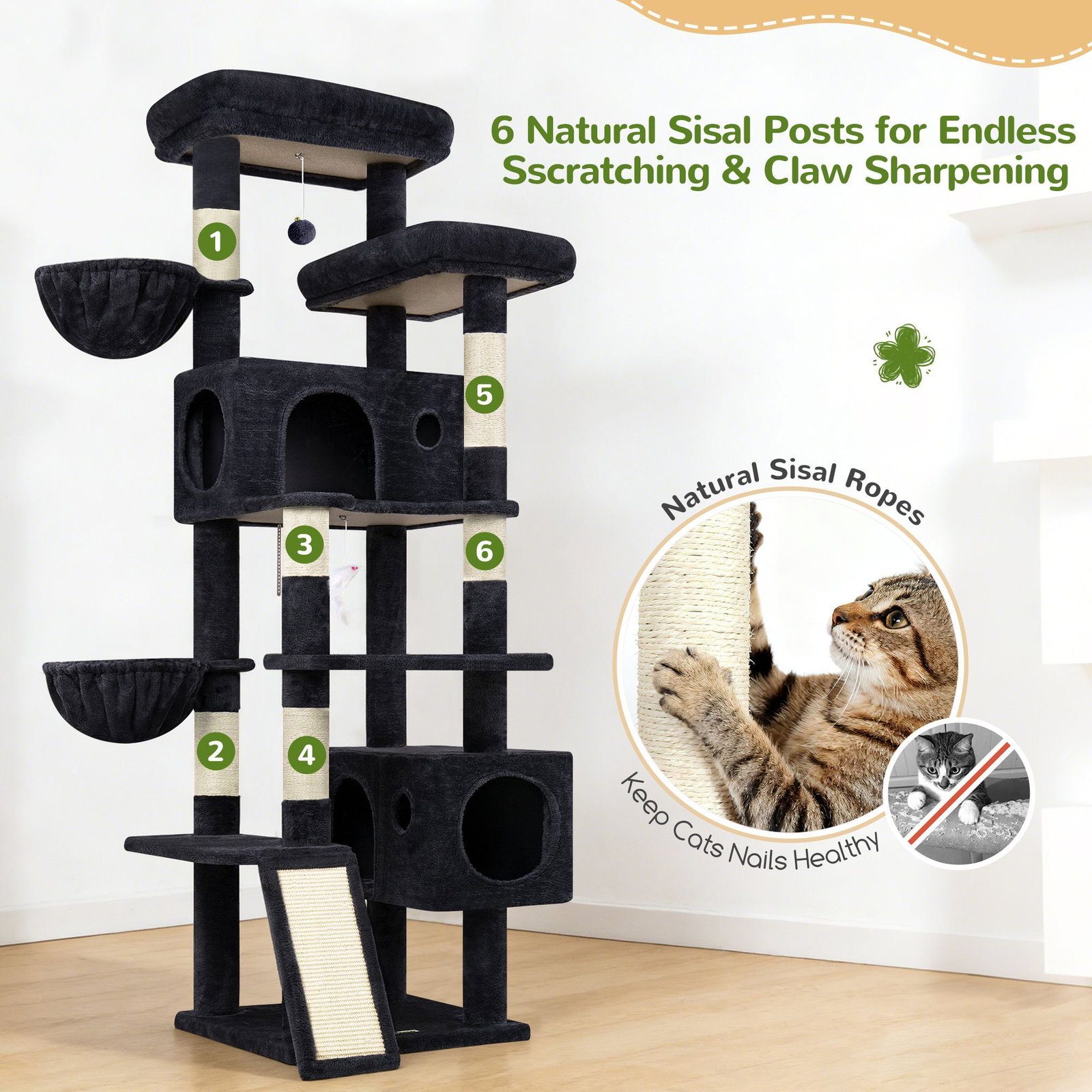 S77C Cat Tree(Dark Grey,77-inch)