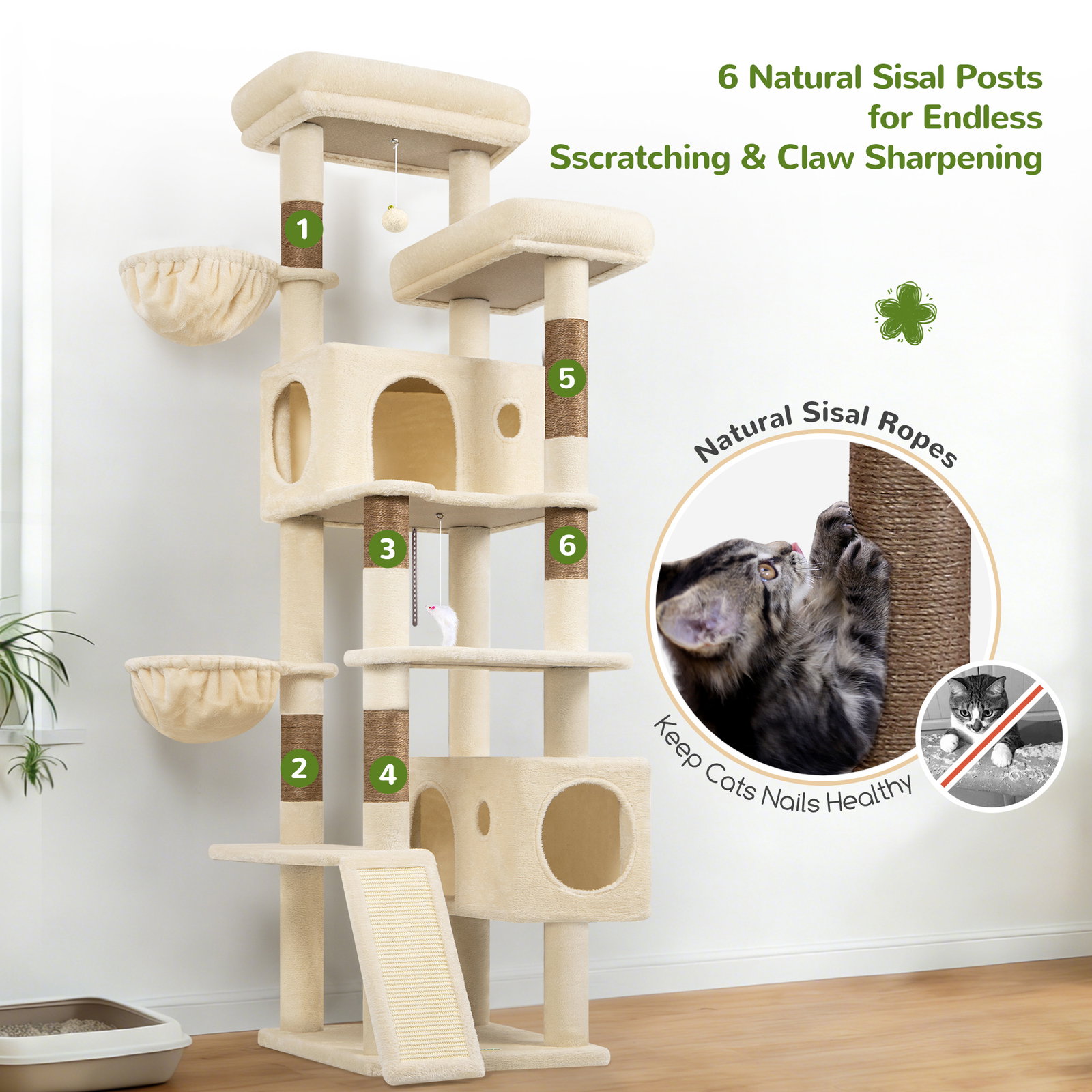S77C Cat Tree(Beige,77-inch)