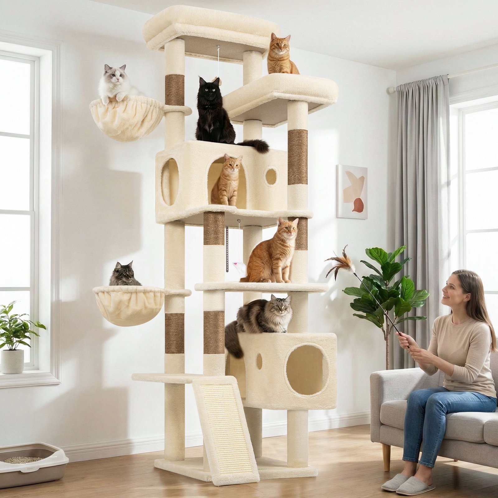 S77C Cat Tree(Beige,77-inch)