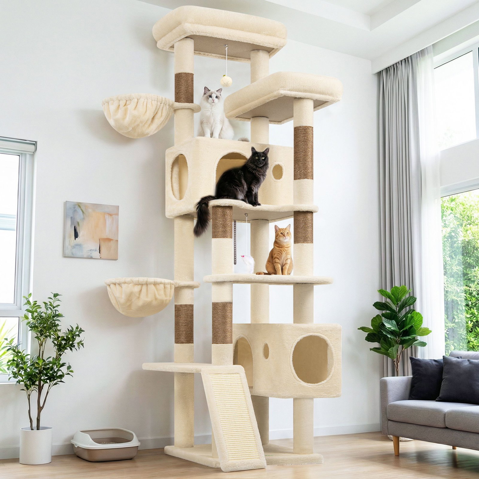 S77C Cat Tree(Beige,77-inch)